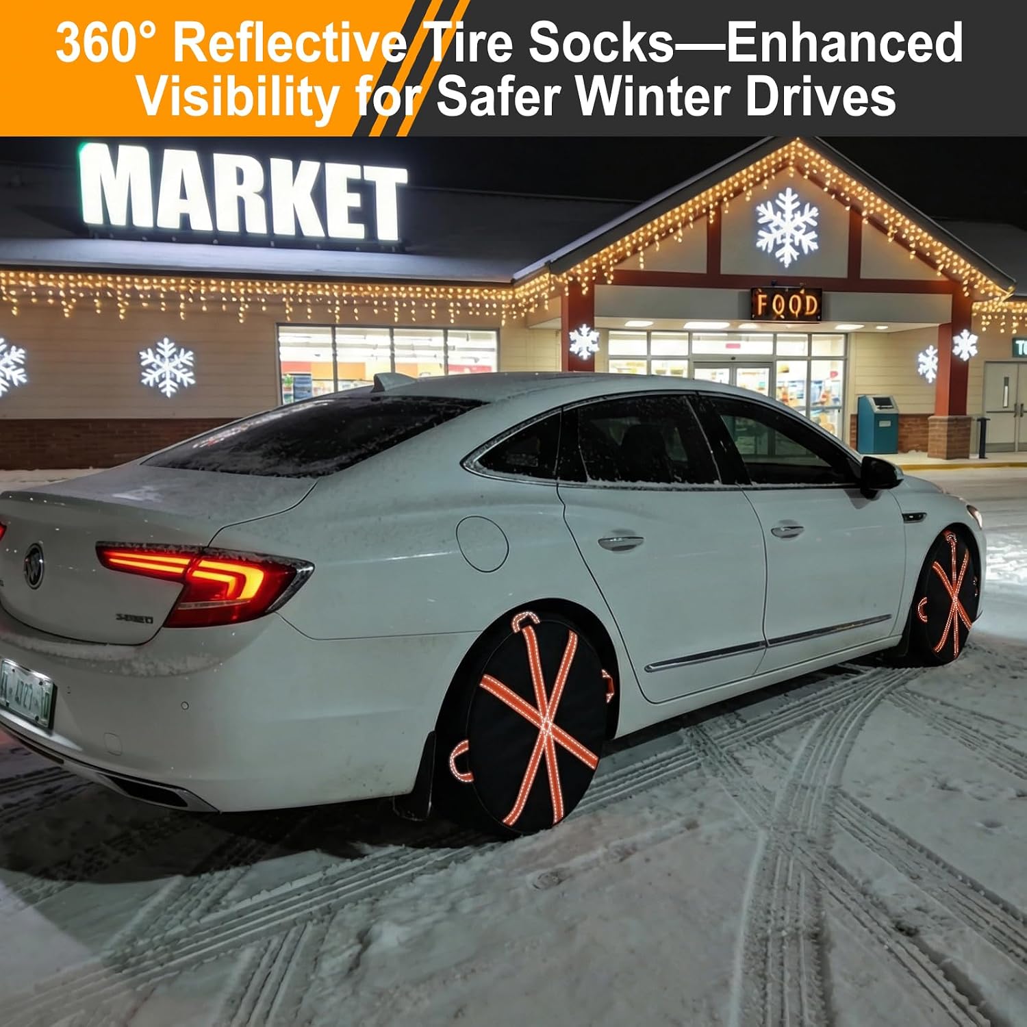 2 Pack Snow Socks for Tires - Anti-Slip Grip Fabric with Reflective Strips Snow Chain Alternative for Winter Driving & Emergency Use Fits Various Vehicles (XL)