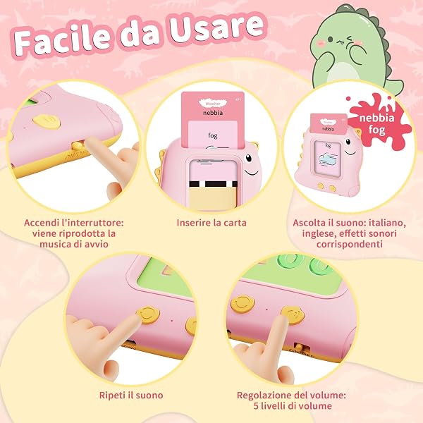 Flashcards Parlanti Giocattoli Montessori, Giocattoli Educativi per Bambini, 224 Parole 14 Temi, Autismo, Regalo di compleanno Regalo di Natale per Bambino (Rosa Italiano) - 4