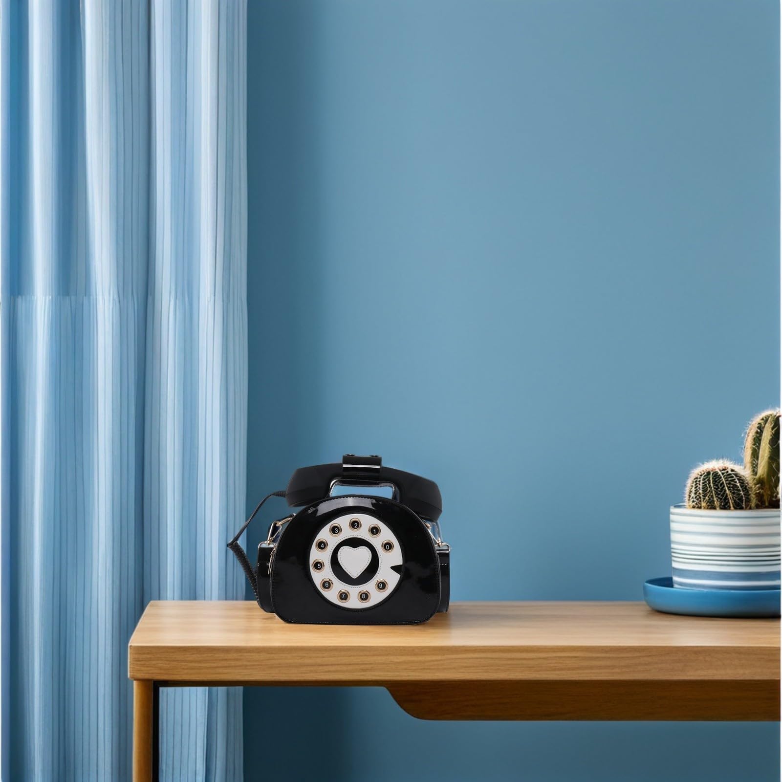 ifundom Bolso de Mano Creativo y Retro, Forma de Teléfono Negro, PU