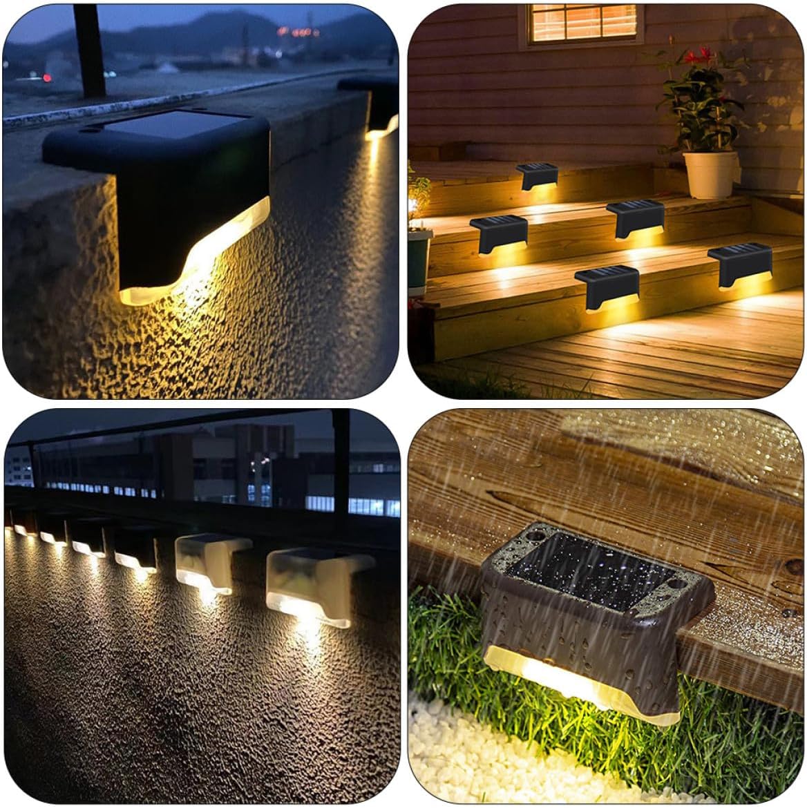 5pcs Waterproof Solar Step Lights LED Outdoor Garden Deck Corridor Stair Lamps Warm White for Patio Yard Fence Lighting