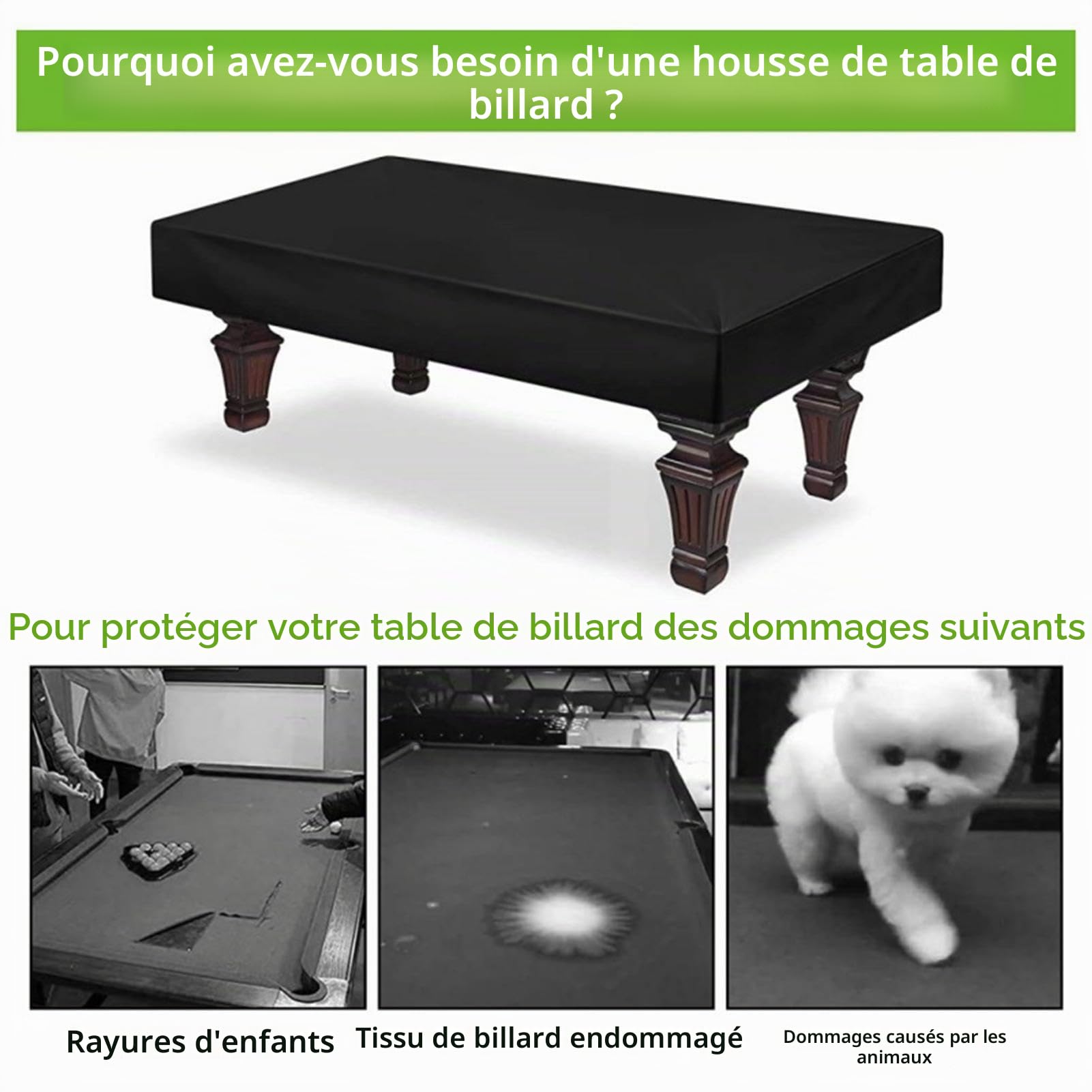 Couverture De Table De Billard Oxford 210D Housse De Table De Billard Protecteur Table Billard Étanche Housse De Table De Billard en Tissu Imperméable Robuste 7FT