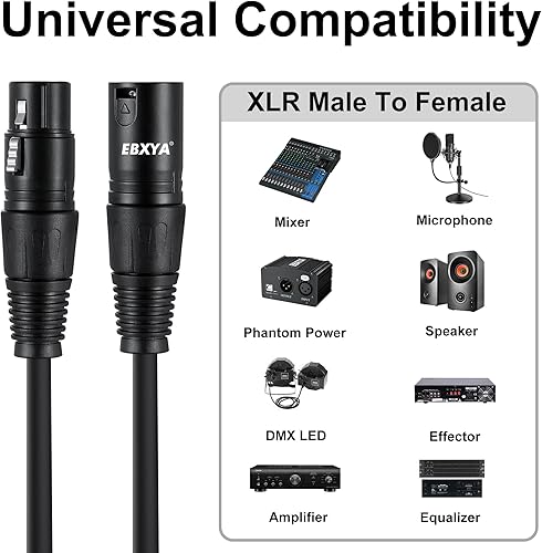 Miniatura 8 de EBXYA Cable XLR de 2 pies, paquete de 2 cables DMX equilibrados, cable de micrófono macho a hembra de 3 pines para altavoces, mezclador, iluminación