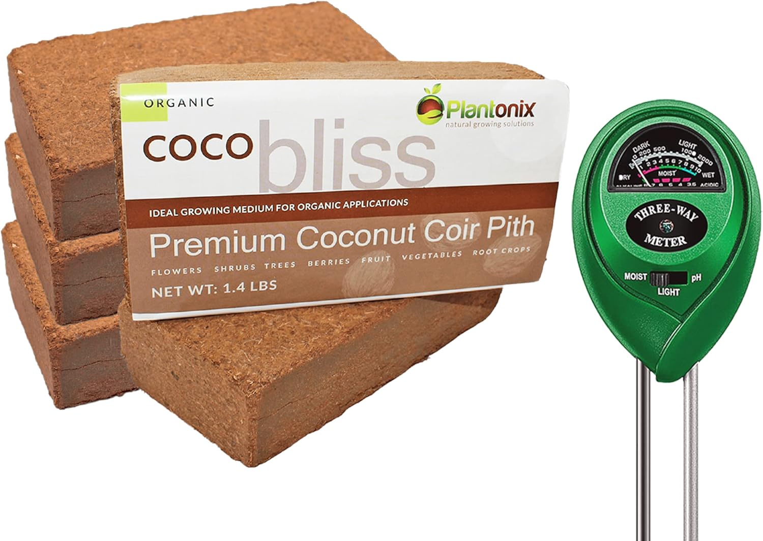Coco Bliss Coco Coir (650gm, 5 Bricks) + Soil Meter