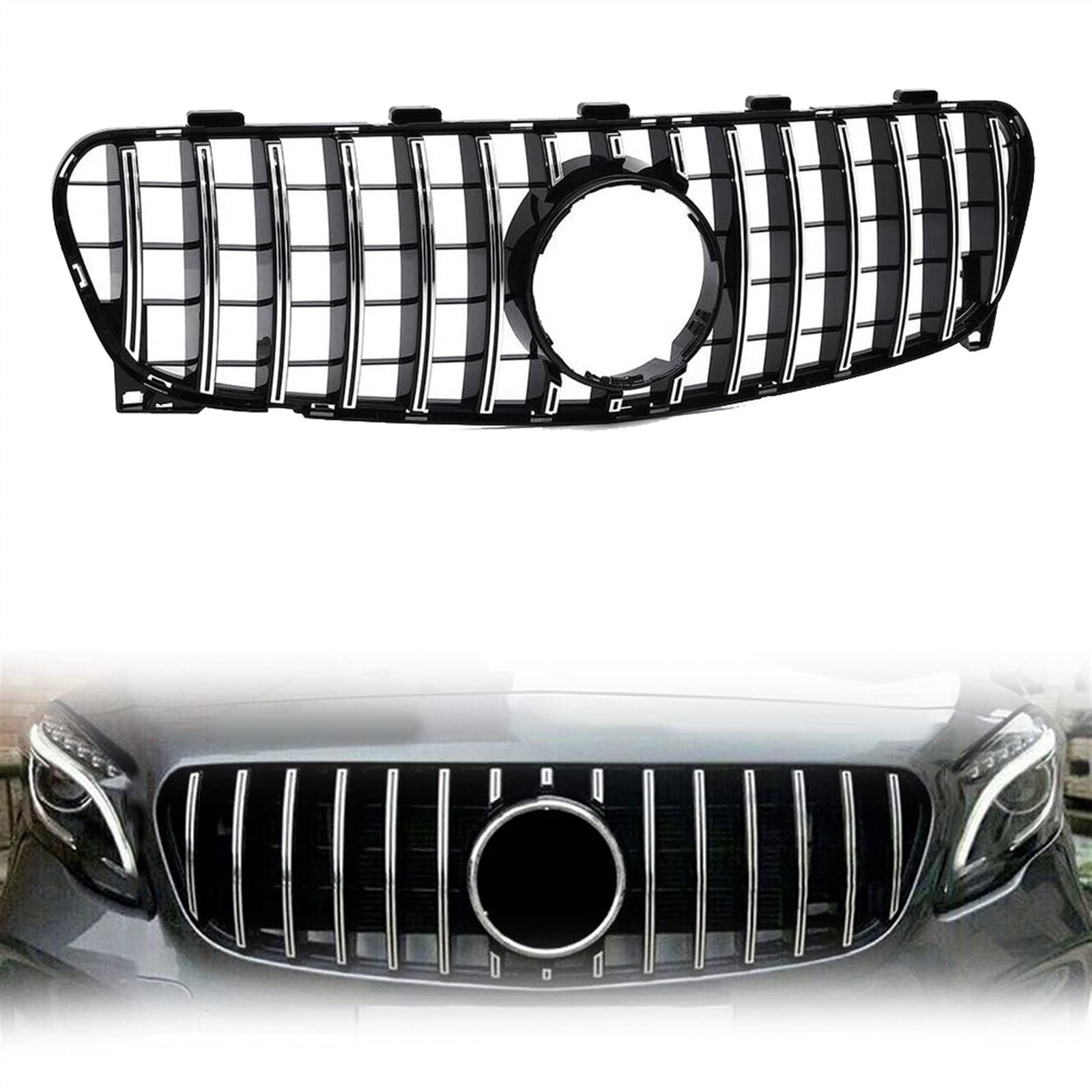 Rejillas Delanteras Parrillas De Carreras De Rejilla De Parachoques Delantero De Coche ABS GTR De Plata Cromada para Mercedes para Benz X156 GLA200 GLA250 GLA45 AMG 2017-2019