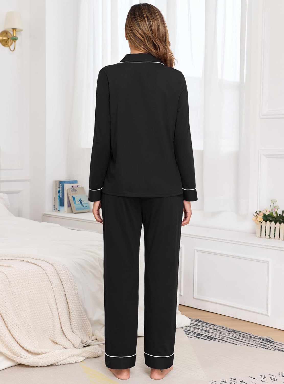 Veseacky 100% Cotton Pajamas for Women Set Long Sleeve Button Down Sleepwear Soft Pjs Lounge Sets with Pockets XS-XXL - Image 5