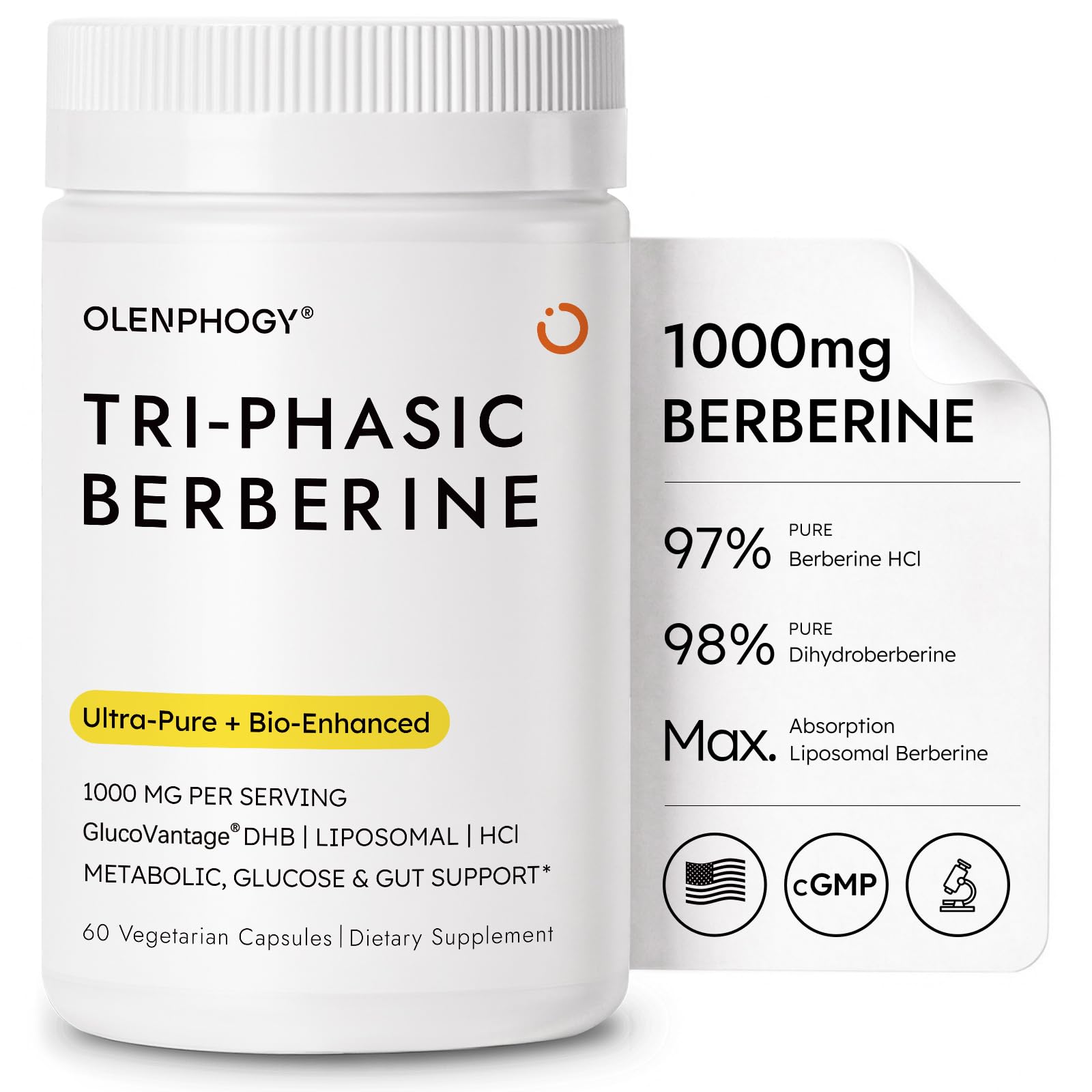 Berberine 1000mg, 9X Absorption, Pure Dihydroberberine, Liposomal & HCl