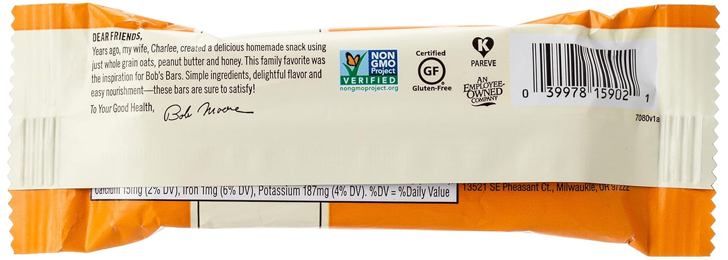 Bob's Red Mill Peanut Butter Honey & Oats bar - Single bar, 1.76 Oz (Pack of 4)