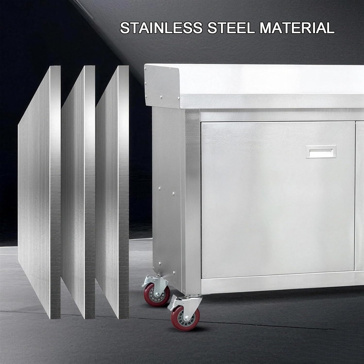 Stainless Steel Workbench with Wheels Worktable Three-Sided Enclosure Tiered Storage Available in Fully Welded/Assembled Configurations Kitchen Metal Prep Station Table(80x60x78cm-Assembly)