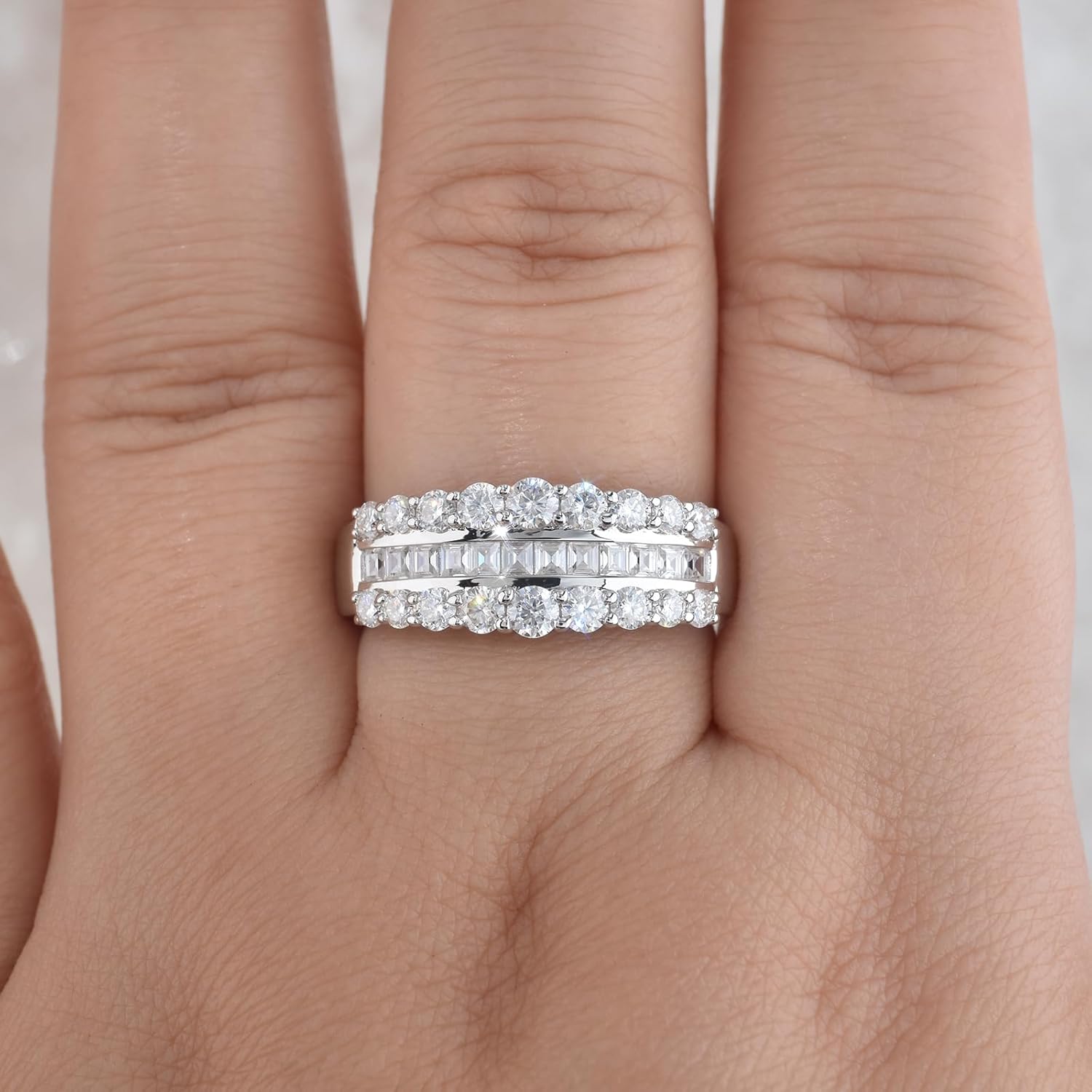 Newshe Jewellery Wide Moissanite Wedding Bands for Women Engagement Rings 925 Sterling Silver Emerald Eternity Ring Round Size 5-10 - Image 7