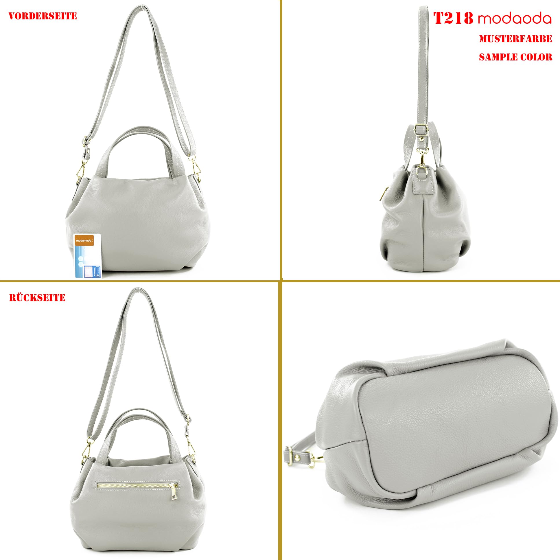 modamoda de T218 Damen Leder Henkeltasche Tragetasche Schultertasche handmade in Italy