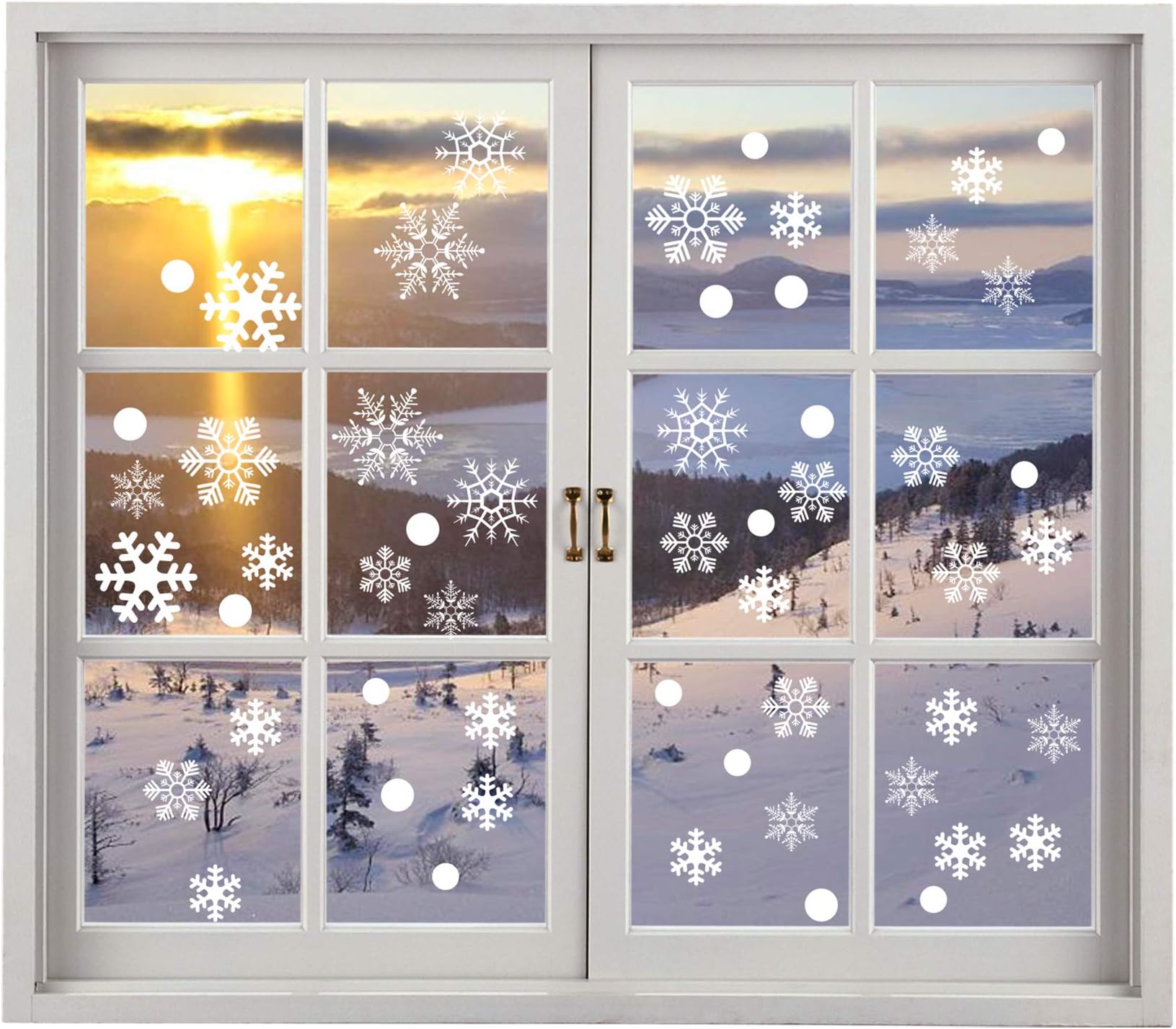 200PCS Christmas Snowflake Window Clings Decal Stickers Winter Wonderland Decorations - White Baubles Bells