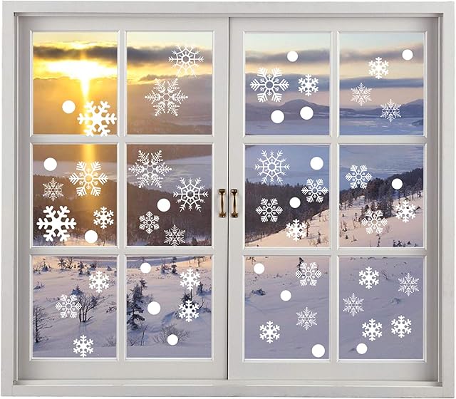 200PCS Christmas Snowflake Window Clings Decal Stickers Winter Wonderland Decorations - White Baubles Bells