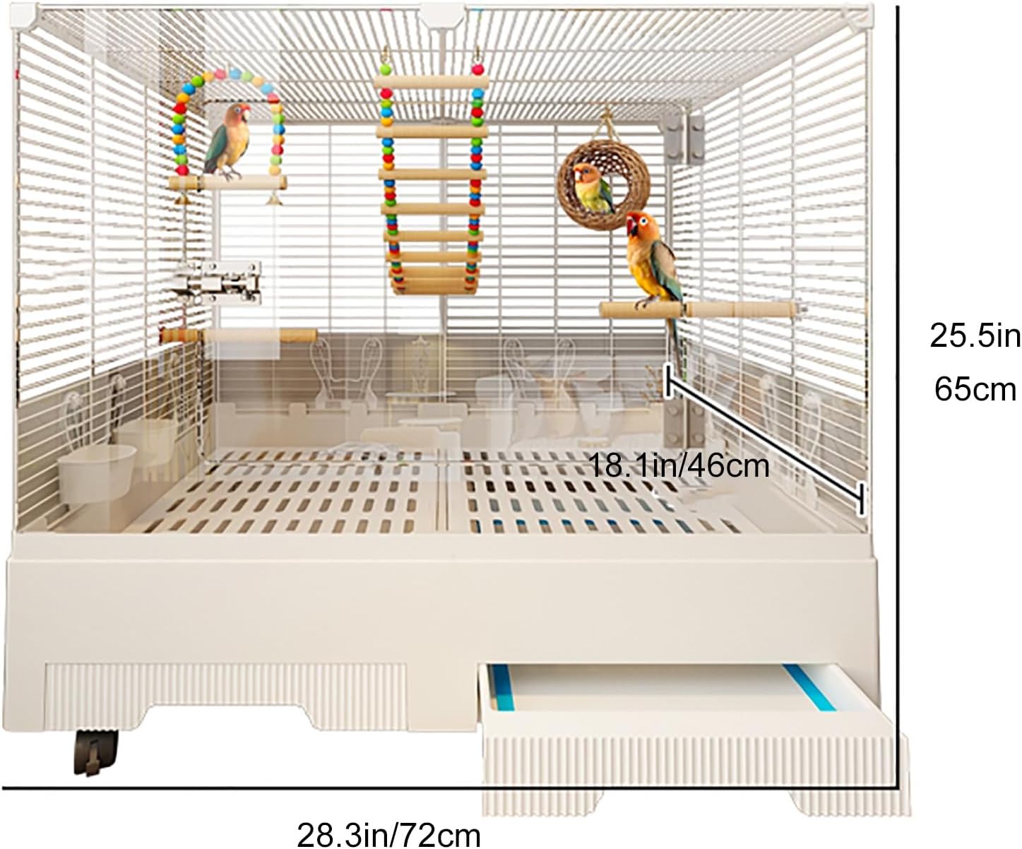 Bird Cage Indoor, Parrot Cage with Wheels, Transparent Acrylic Panel Conure Cage, for Parakeets, Canaries, Finches, Love Birds(Yellow)