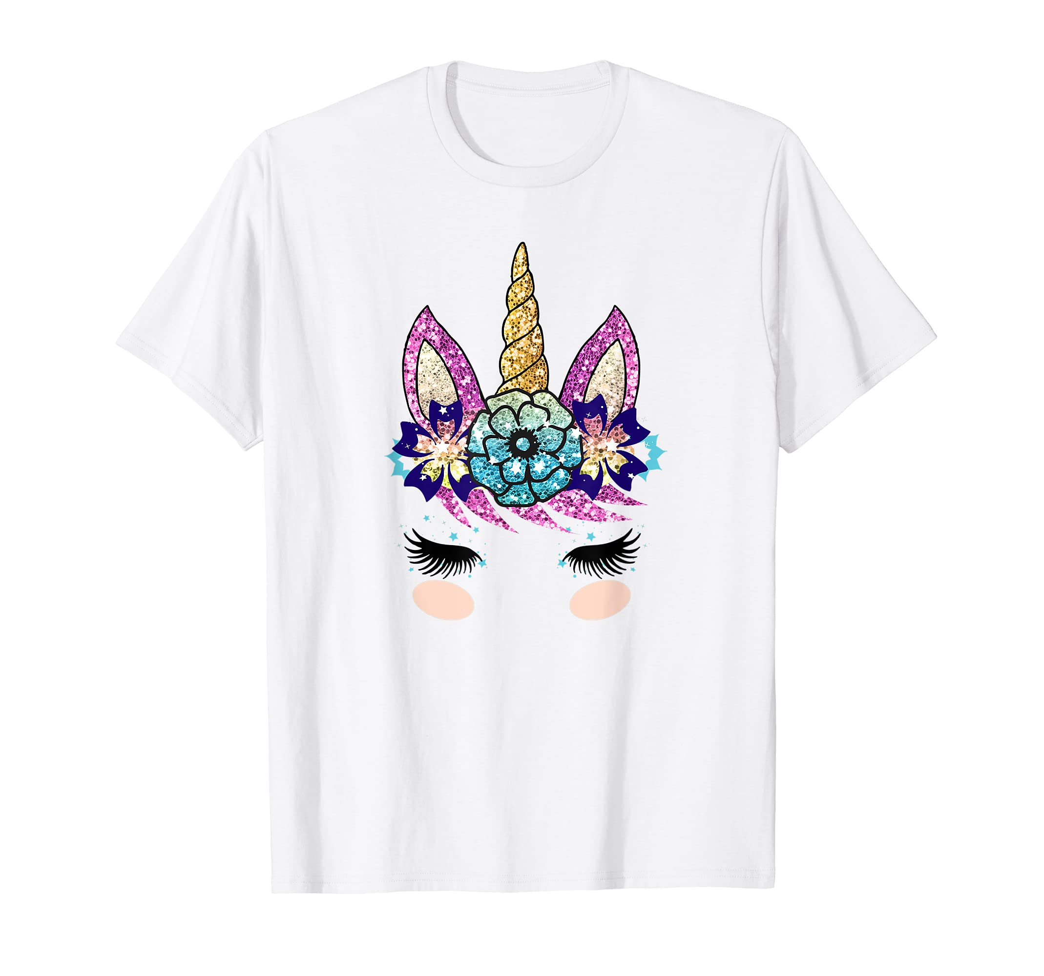 Cute Unicorn Face With Flowers And Beautiful Lashes Gift T-Shirt, Black