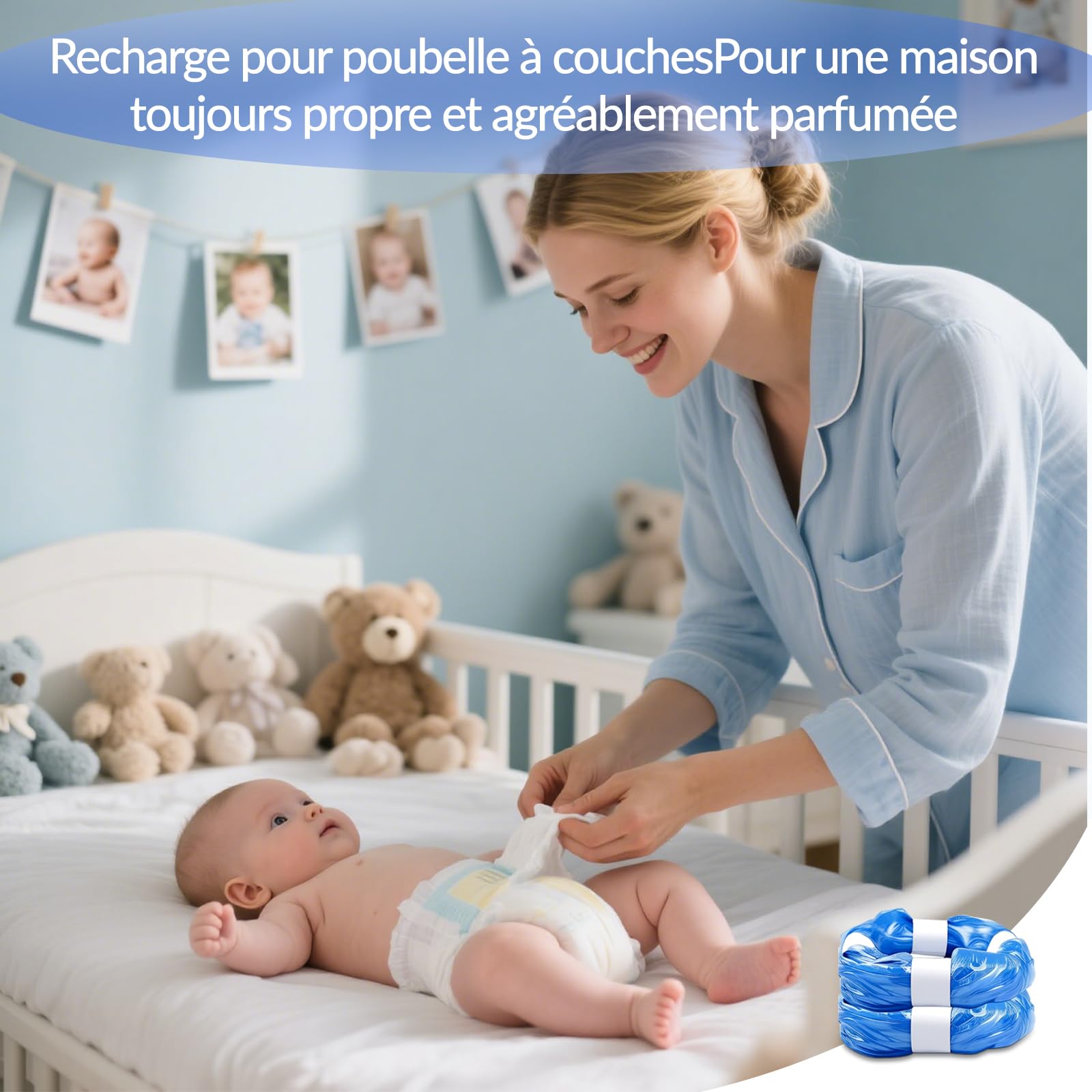 21 Pièces Recharge Poubelle a Couche, Sac Poubelles à Couches et Recharge Grande Capacité Anti-odeurs, Poubelle Compatible avec Tommee Tippee, Genie Litter Locker