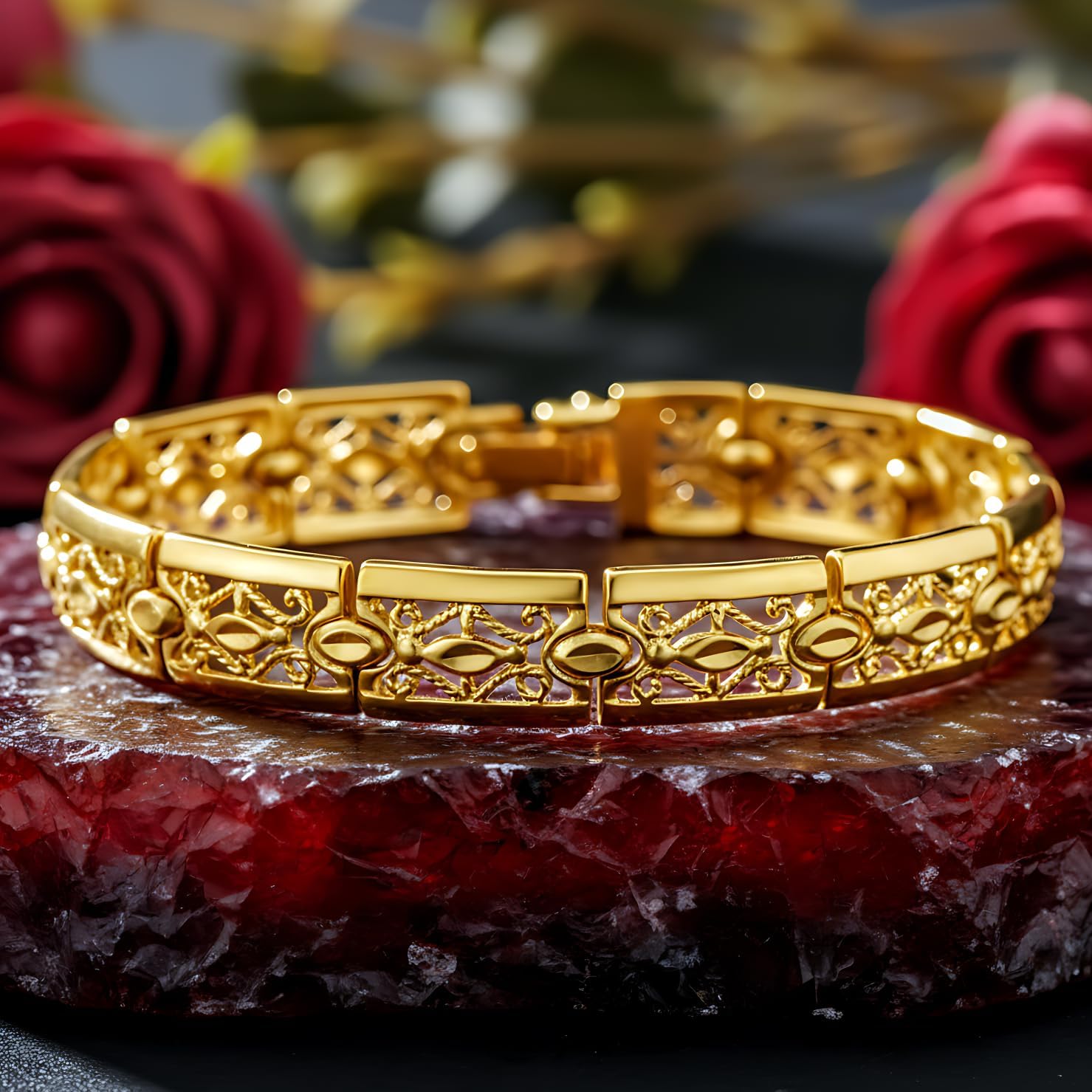 LIFETIME JEWELRY Filigree Bracelet for Women and Men 24k Real Gold Plated Charm