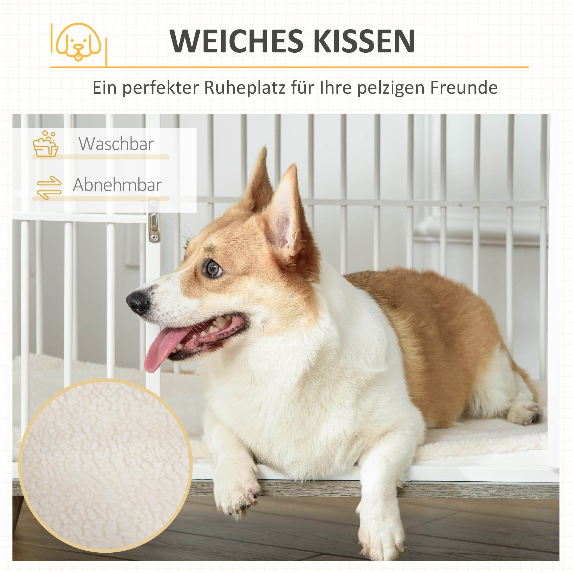 PawHut Hundekäfig Möbel mit Tür Kissen Stahl Hundebox für Zuhause Indoor Hundehütte für mittelgroße Hunde unter 15 kg Hundehaus 86x60x70 cm Grau
