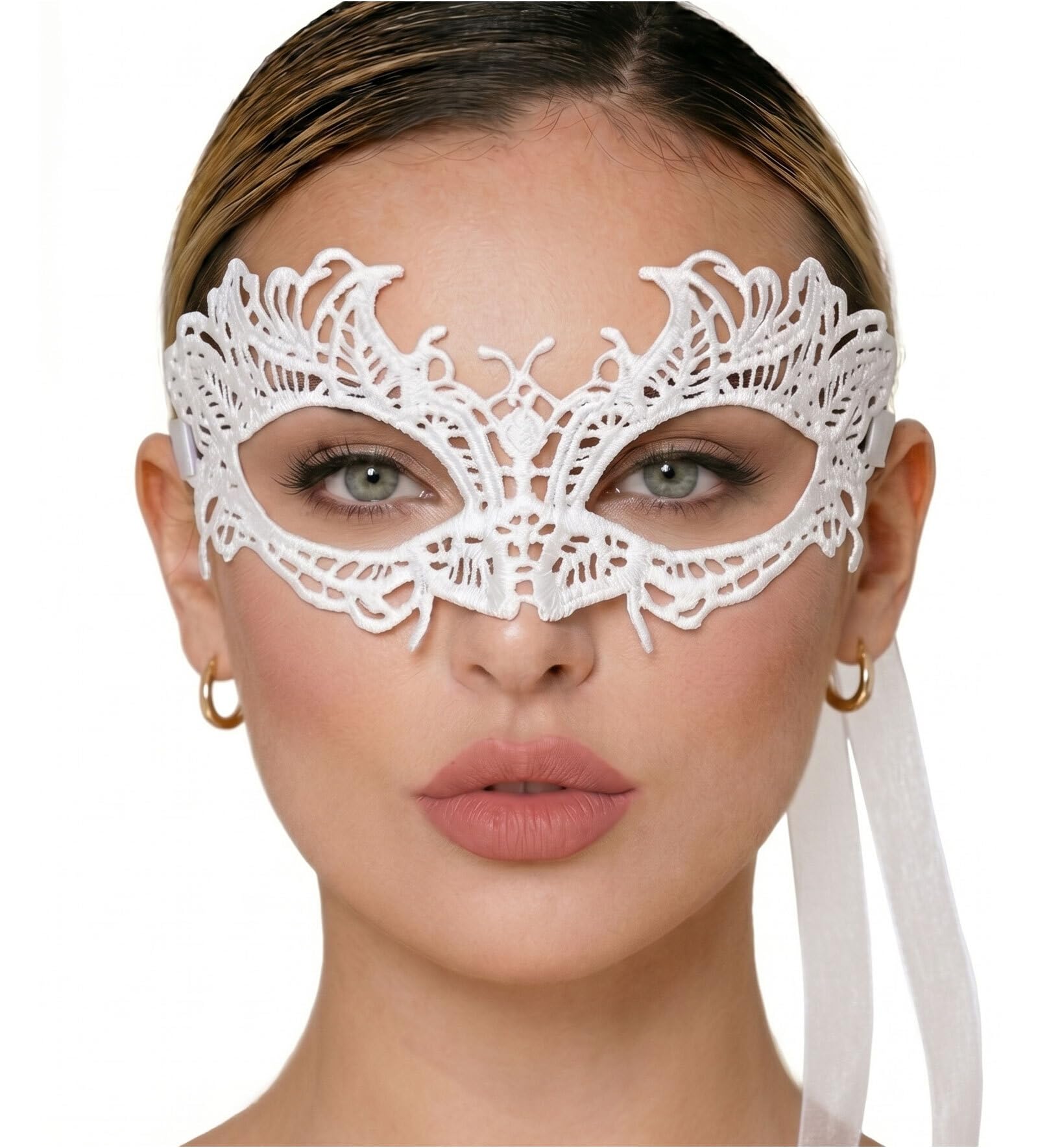 Masquerade Mask For Women Lace Masquerade Mask for Masquerade Party Prom Venetian Party Mardi Gras Halloween, Aria White, One Size โ image 1