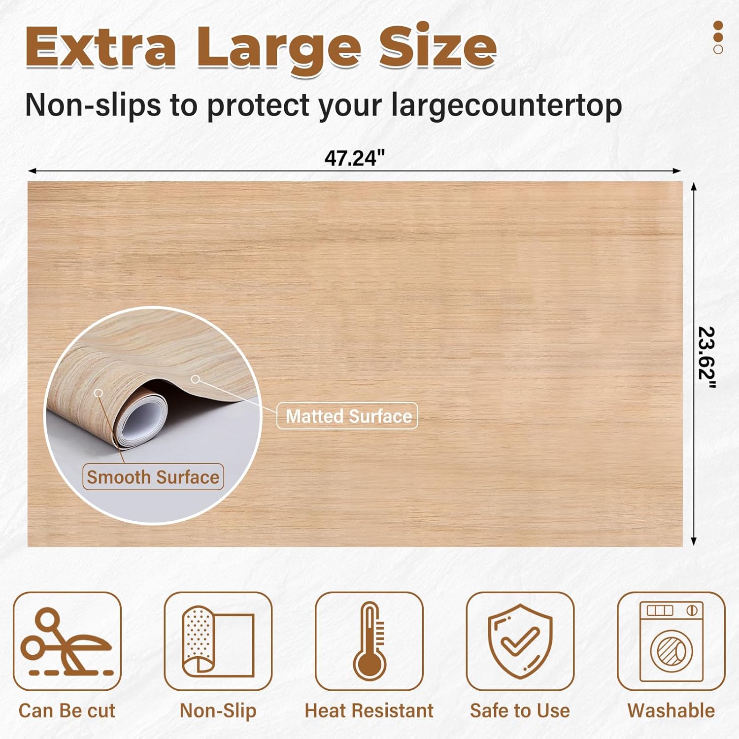 Zhehao Silicone Mat, 47.2'' x 23.6'' Wood Grain Nonslip Heat Resistant Kitchen Countertop Protector Mat, Waterproof Table Protector Cover for Baking, Crafting, Dough Rolling
