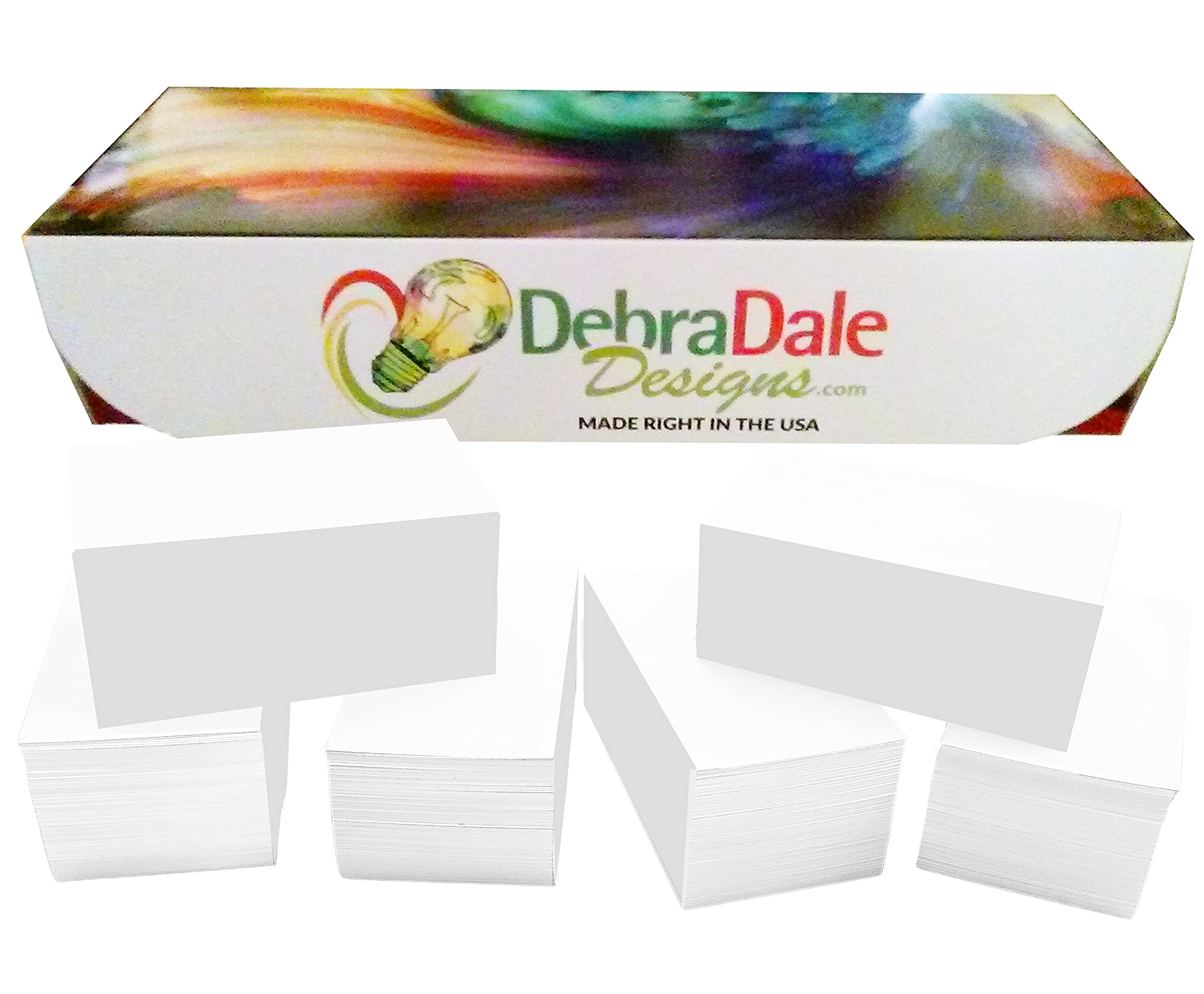 DEBRADALE DESIGNS Small Blank Study Flash Cards - 3-1/2 x 2 110# White Index 1,100 Storage Travel Box With Lid. Made In The USA. Our Most Economical Card Weight and Size.