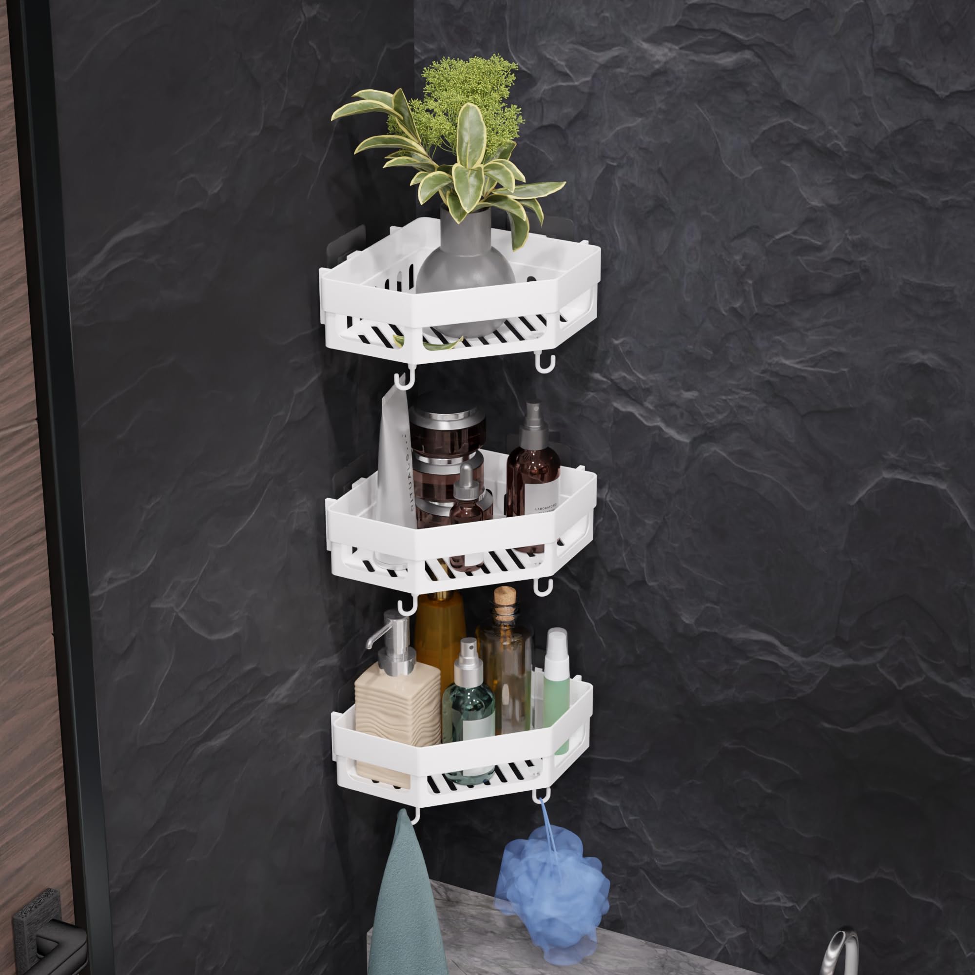QXORE Bathroom corner shelf plastic Bathroom Organiser Shelf for Wall Mounted Accessories,Plastic Bathroom Self Adhesive Shelves Without Drilling (B0BPP8DKJM) Amazon Price History, Amazon Price Tracker