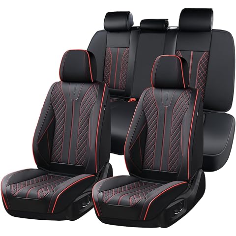 FLORICH Leather Seat Covers, Car Seat Covers Front Seats Back Seat Cover 5 Seats Automotive Seat Covers Leather Seat Covers for Cars Universal Fit for Most Cars SUV Trucks, Black&Red Line