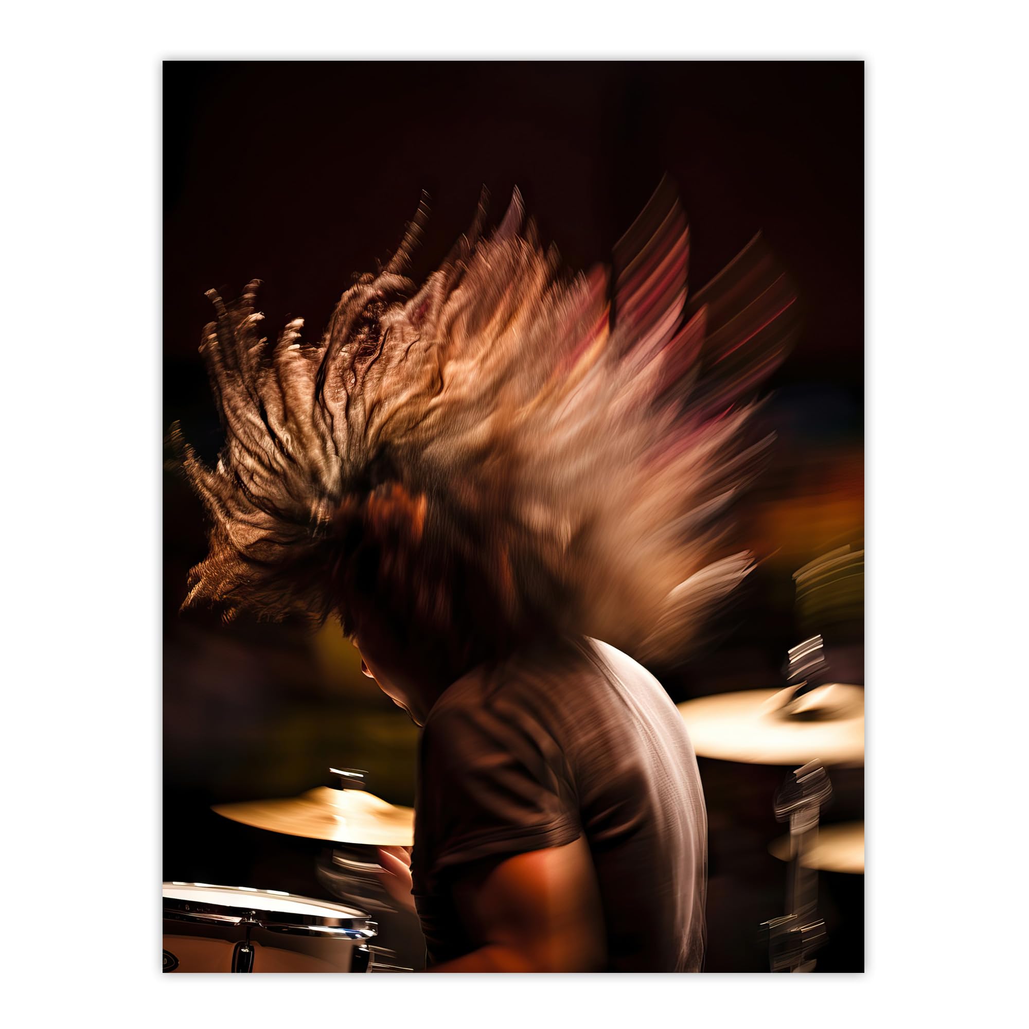 Artery8 Drummer Action Photograph - Mid-Performance Hard Rock Drums Music Gig Musician Poster - W24 inch x H32 inch
