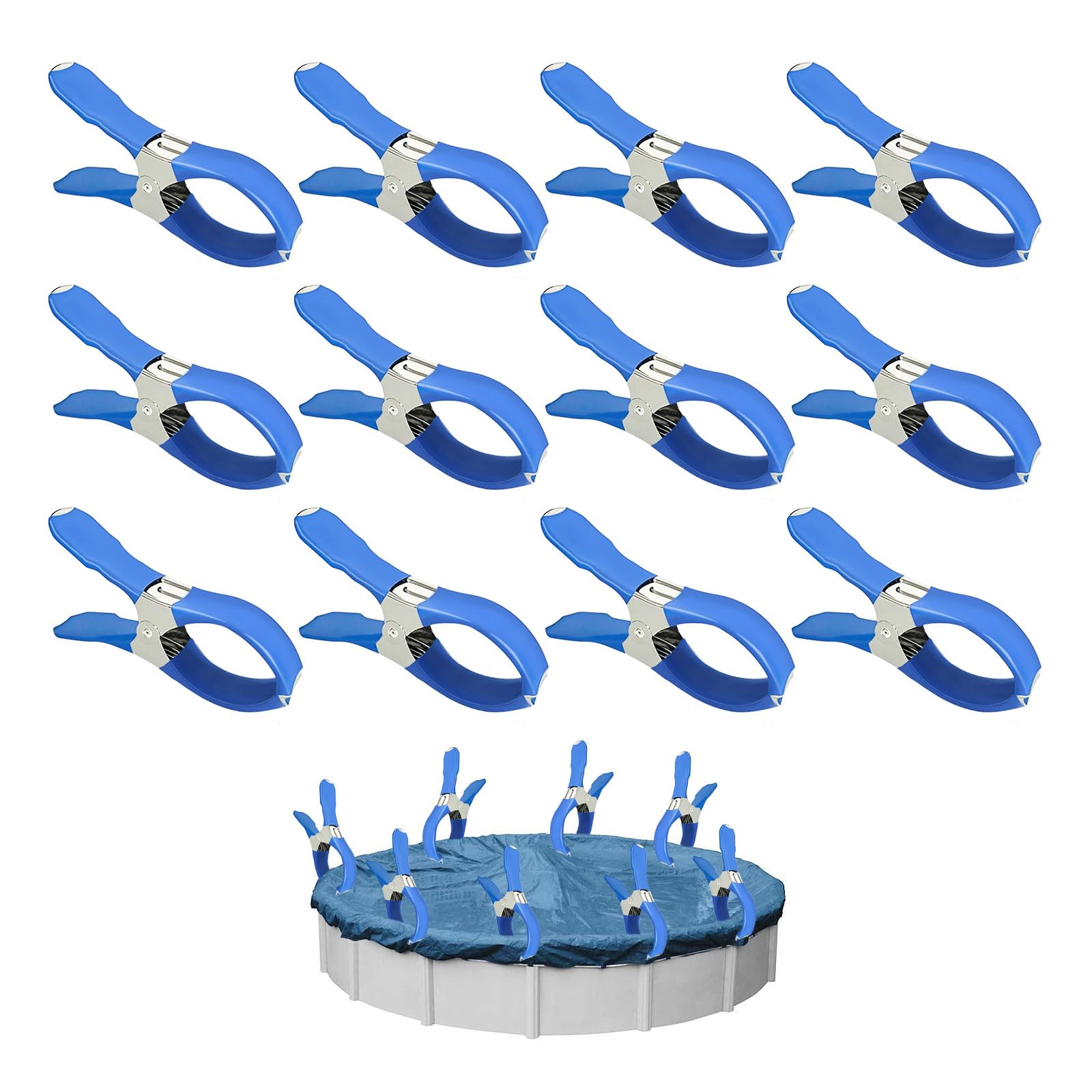 12 Pieces Metal Clips for Pool Covers, Fastening Clips With Protective Film, Tarpaulin Clips, Clamps for Above-Ground Pools, Clamps With Strong Clamping Force for Above Ground Swimming Pools(I)