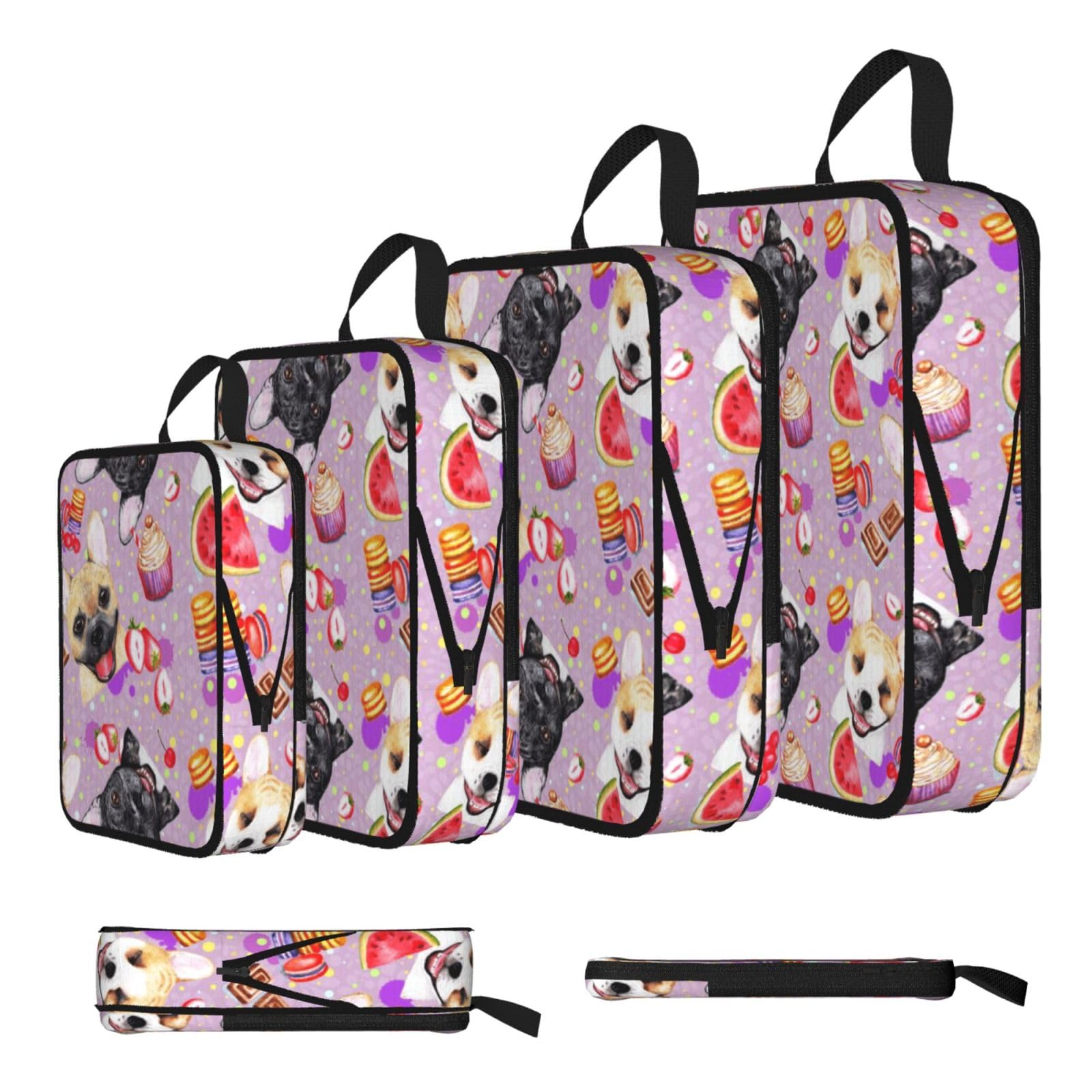 Dog Print 4 Set Compression Packing Cubes For Suitcases,Expandable Storage Bags Organizers