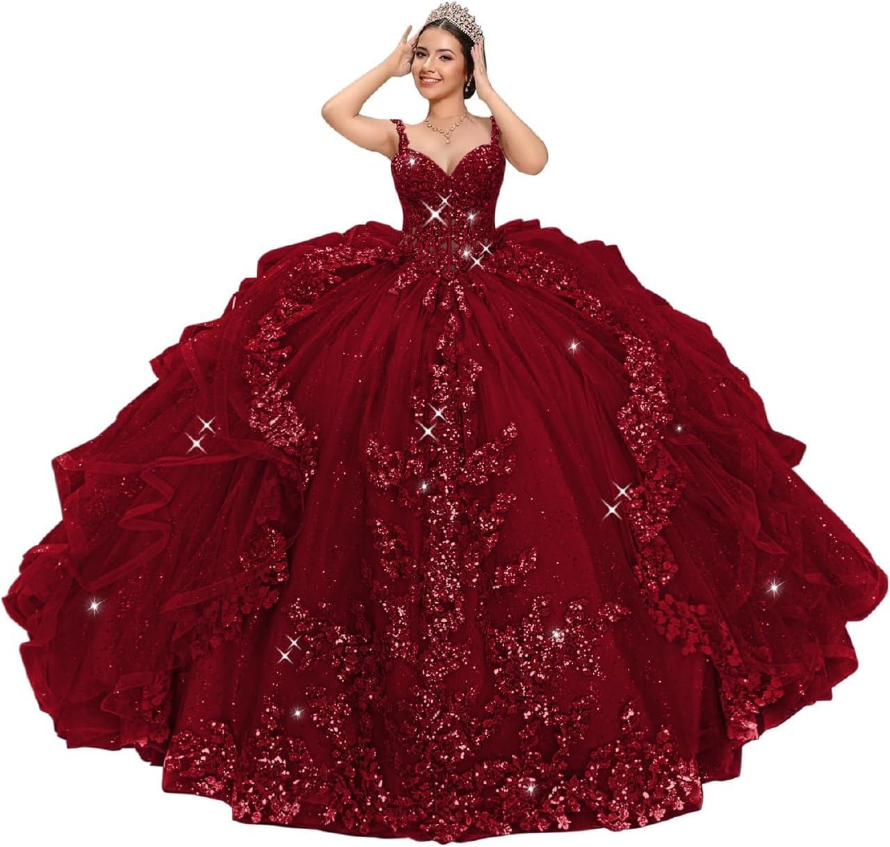 Lace Appliques Quinceanera Dresses with Big Bow Princess XV Dress Puffy Ruffled Ball Gown with Long Train SK001