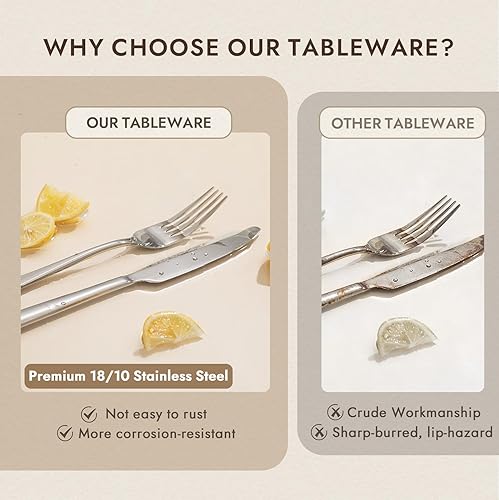 Miniatura 3 de KINGSTONE Juego de cubiertos de acero inoxidable 1810 de 20 piezas de acero inoxidable 1810, apto para lavavajillas, para bodas, hogar, restaurante,