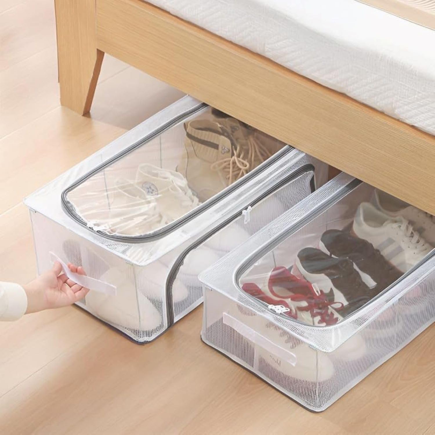 Shoe Storage Box with Transparent Cover & Dividers | Foldable, Dustproof, Under Bed Shoe Organizer for Sneakers, Heels & Sandals | Large Capacity Shoe Rack Box for Home & Closet (1 Box) 1