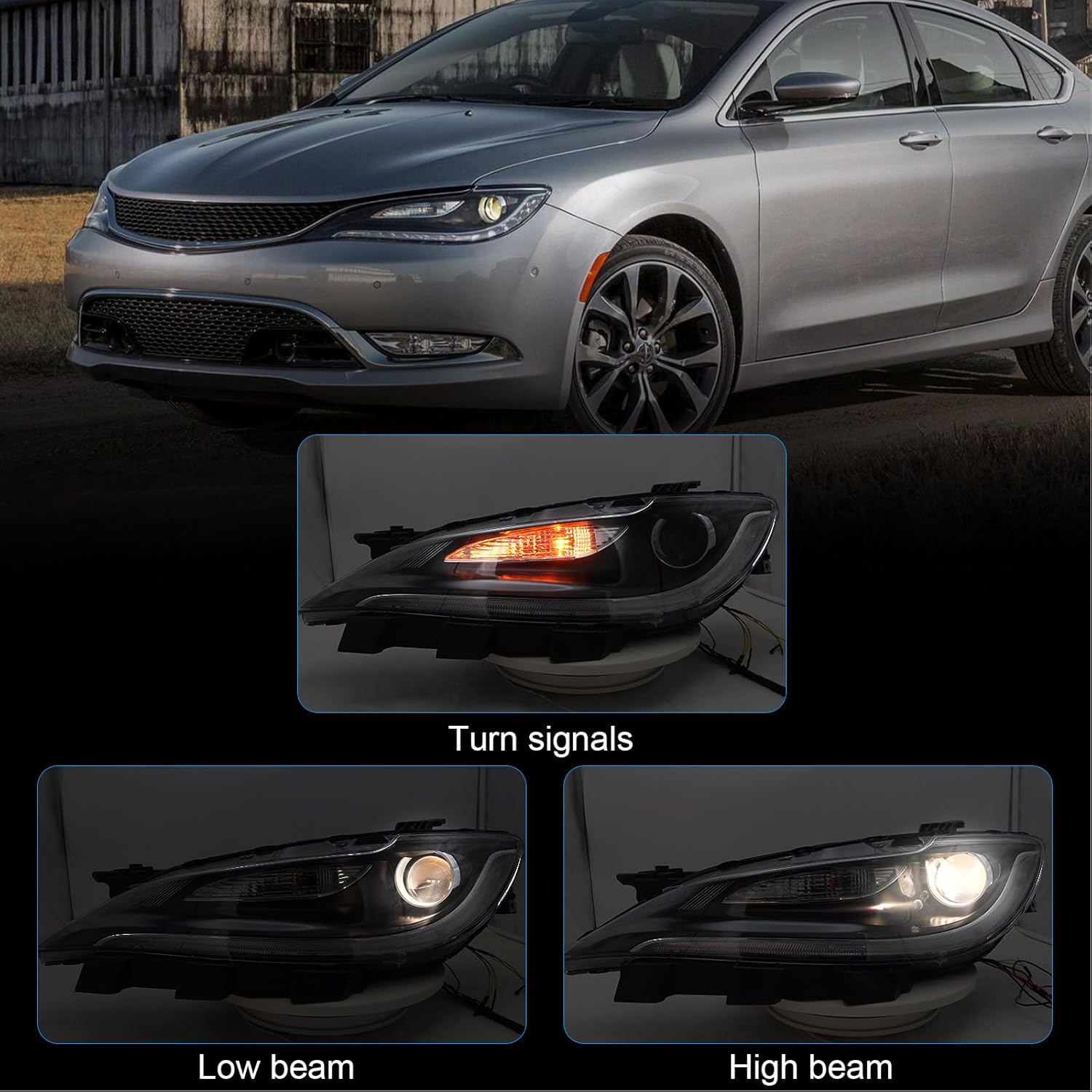 Halogen Headlight assembly Compatible with Chrysler 200 200c 2015 2016 2017 W/O LED DRL Headlamp Head Light 68284785AA 68284784AA Left Driver Side