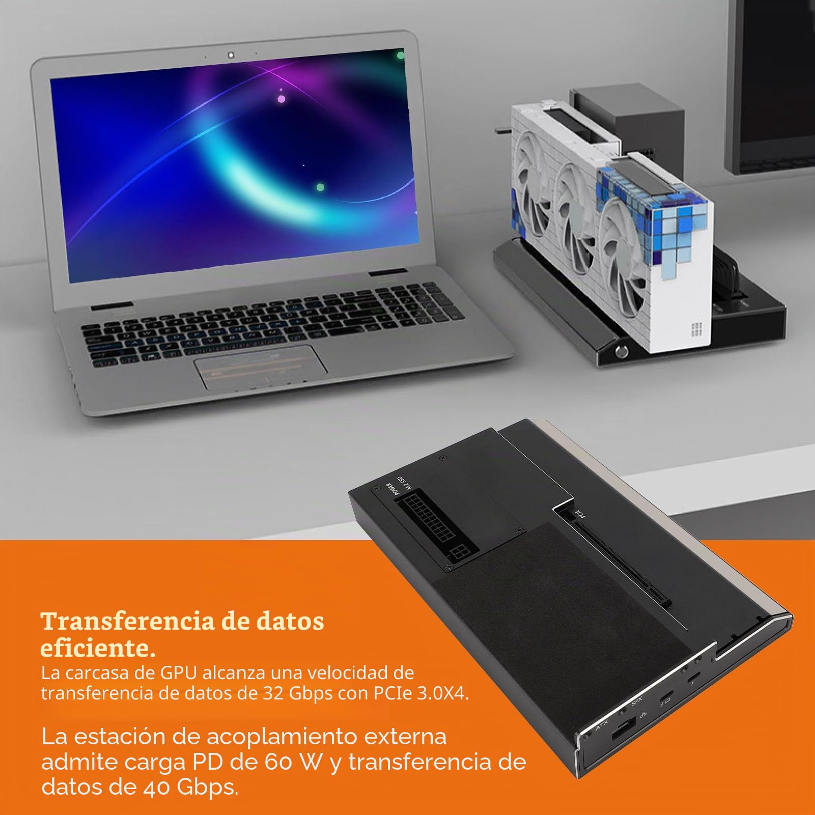 Estación de Acoplamiento GPU Externa, Acoplamiento GPU USB4.0 40Gbps Thunderbolt3 con TB3x2,Gigabit RJ45,M.2 NVMe, PCIe 3.0 X4, Soporte Daisy Chain, Fuente de Alimentación ATX/SFX