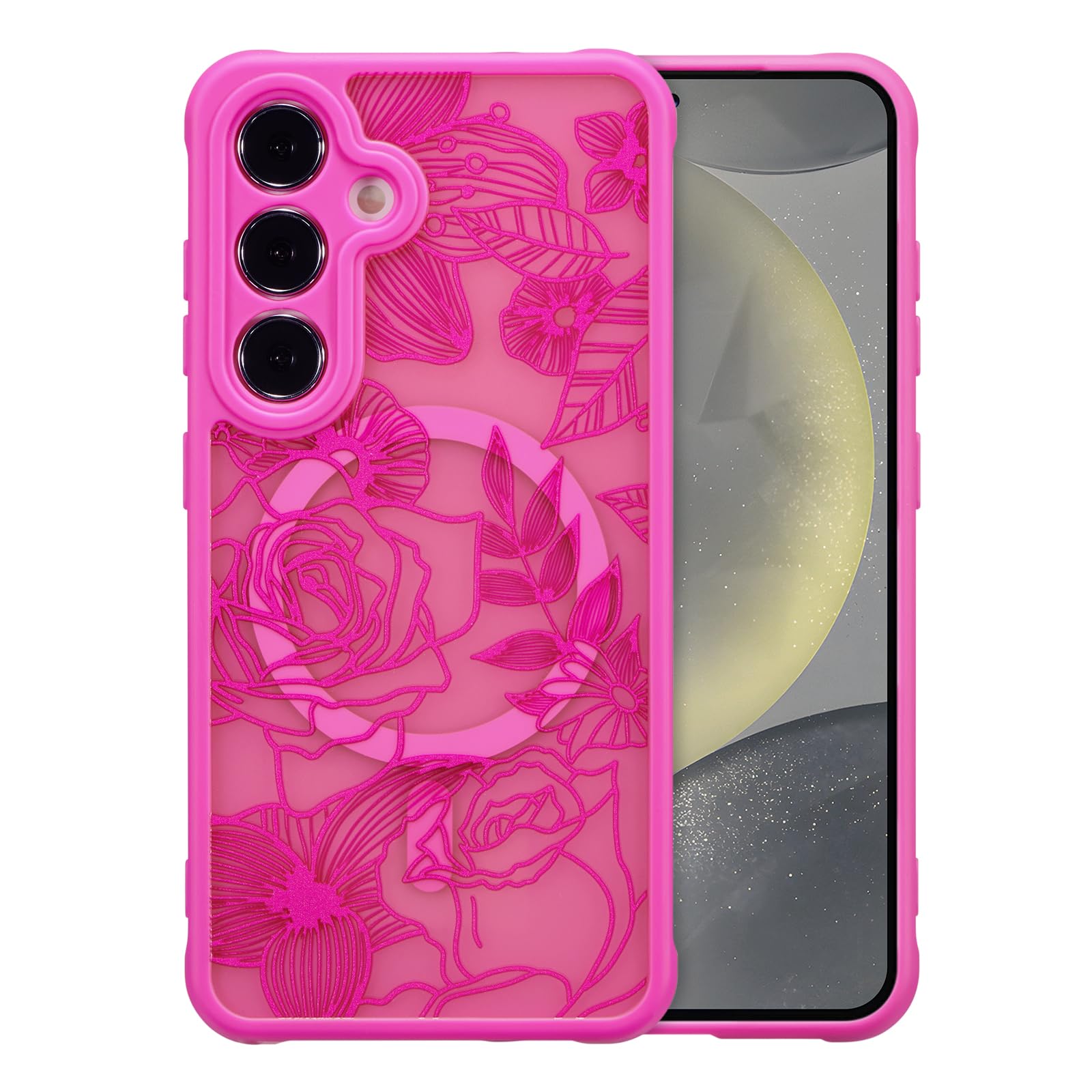 XIZYO Magnetic Case for Samsung Galaxy S24 Plus Floral Rose Cute [Compatible with Magsafe] for Women Girls Aesthetic Pattern Slim TPU Shockproof