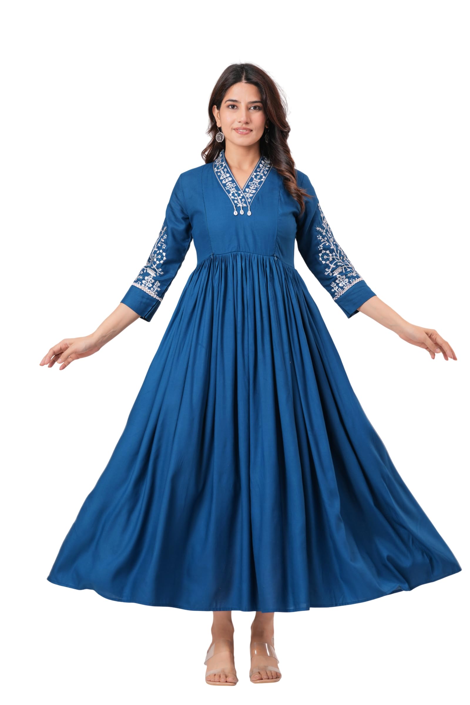 Women’s Embroidered Rayon Maternity Feeding Kurta with Both Side Zipper (Blue-XL)-image-22