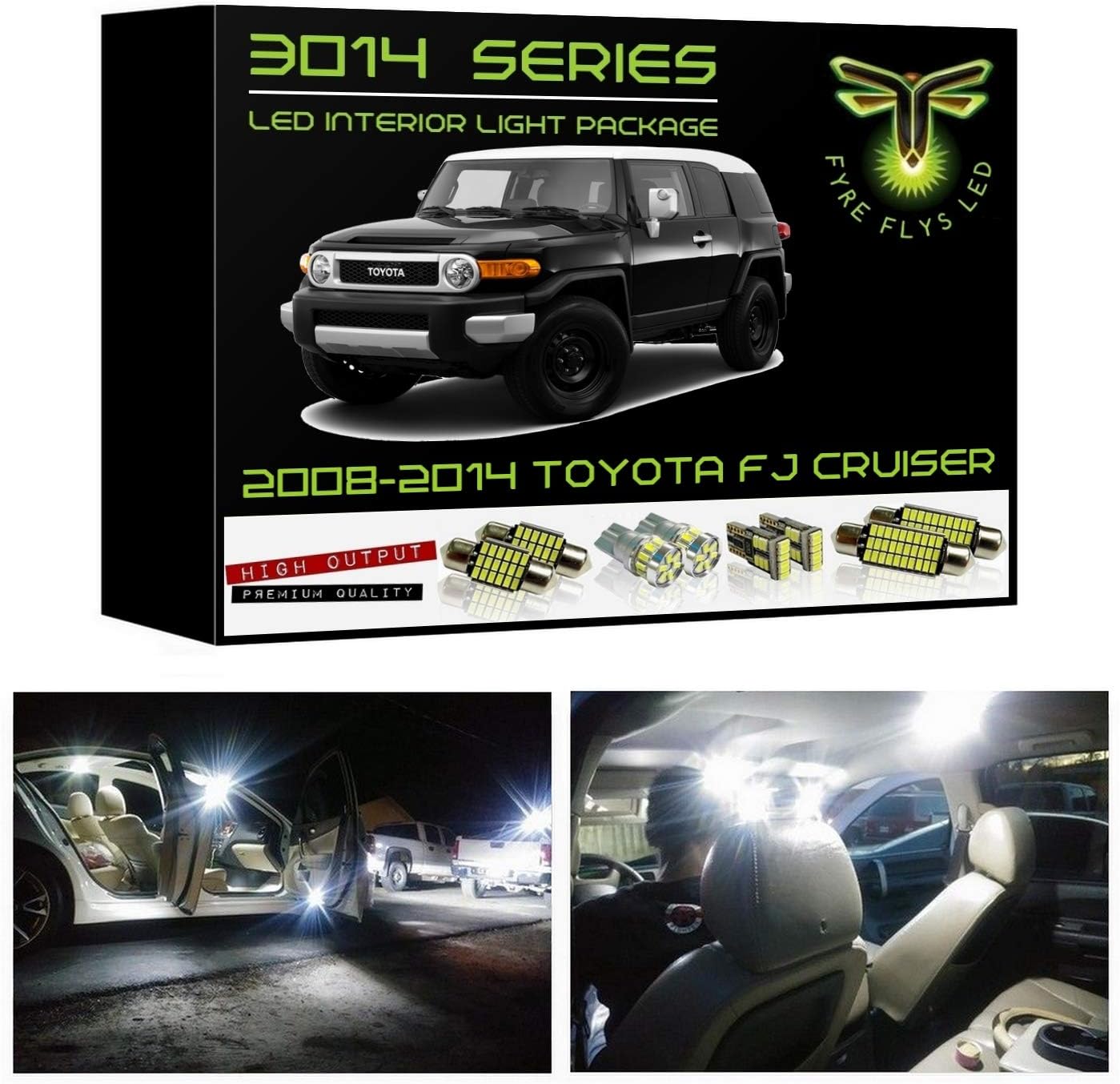 8 Piece White LED Interior Lights for 2007-2014 Toyota FJ Cruiser Super Bright 6000K 3014 Series SMD Package Kit and Install Tool