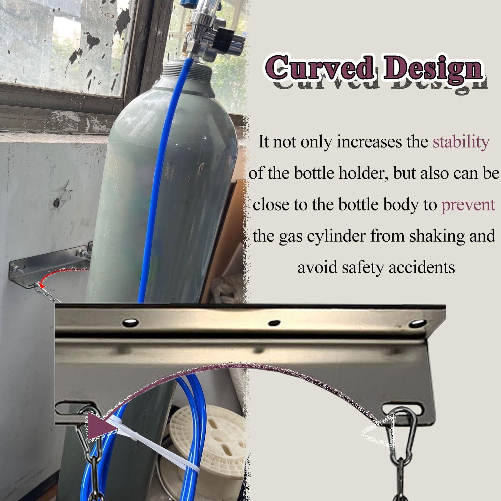 Soporte de Pared para Tanques de nitrógeno y propano, Soporte de Cadena Ajustable para Cilindros, Ideal para el hogar, el Laboratorio y la fábrica: solución Segura para el Almacenamiento de