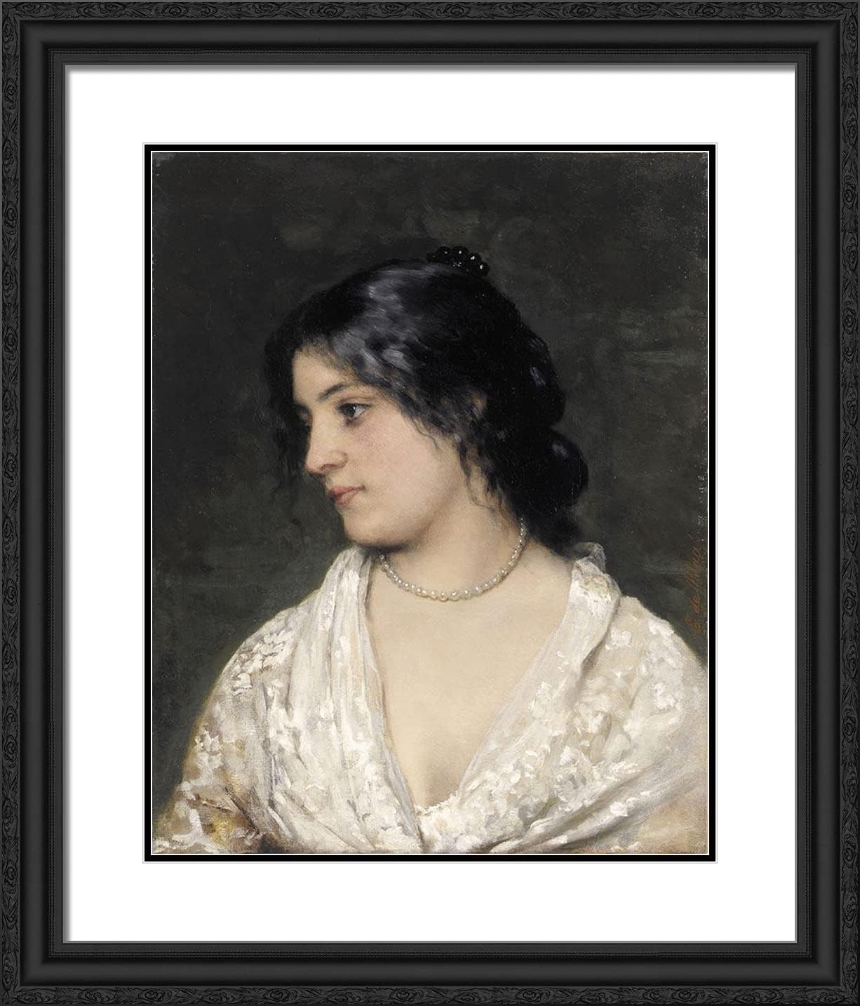 ArtDirect De Blaas, Eugene 20x23 Gold Ornate Framed Art Print with Double Matting Titled: The Pearl Necklace-ARC-06276