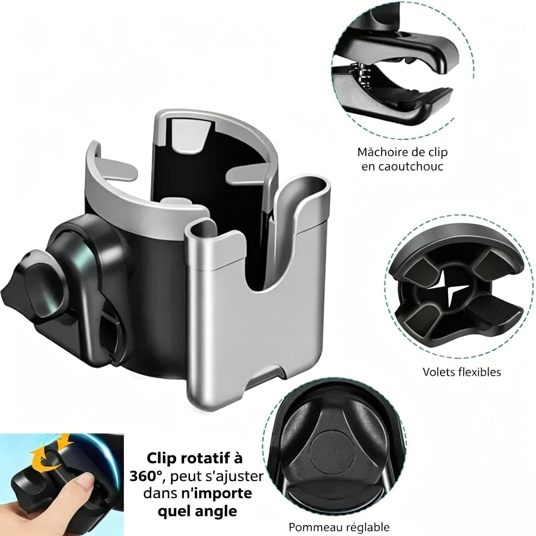 Porte Gobelet Poussette, Universel Accessoire Poussette pour Cybex Yoyo, Porte Gobelet pour Fauteuil Roulant, Vélo, Deambulateur, Trottinette électriqu, Bébé Organisateur Poussette