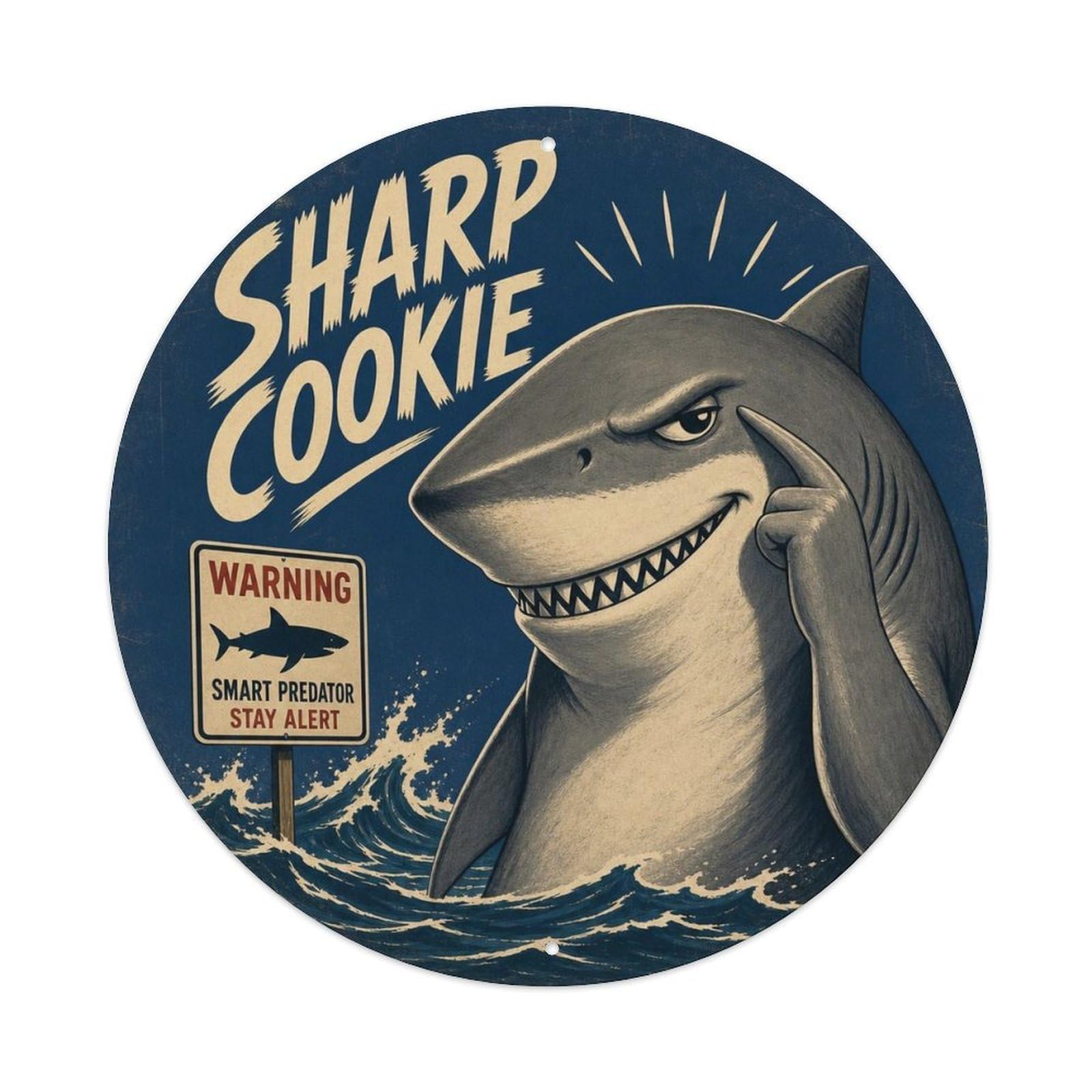 Okngb Style Shark Animal Humor Marine Pop Quirky Vintage Metal Tin Sign Plaque Wall Decor For Cafe, Man Cave, Club Bar, Office, Home Garden Round Metal Poster 8X8inch