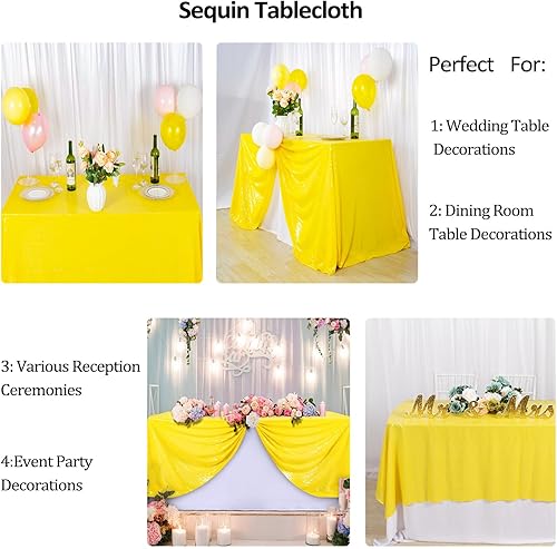 Miniatura 6 de DUOBAO Mantel cuadrado de lentejuelas con purpurina de 72 x 72 pulgadas, color amarillo, decoración de mesa de boda, mantel para mesa redonda,