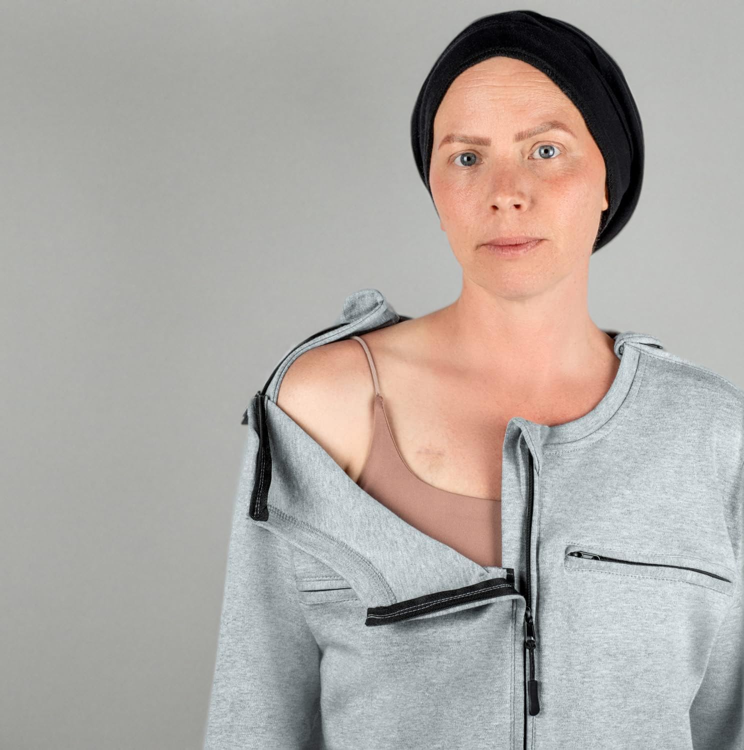 Chemo Port 5 Access Point Shirt for Women Long Sleeves Post Surgery Recovery Tee Snap Tear Away Side Zippers Off Unisex Shirt