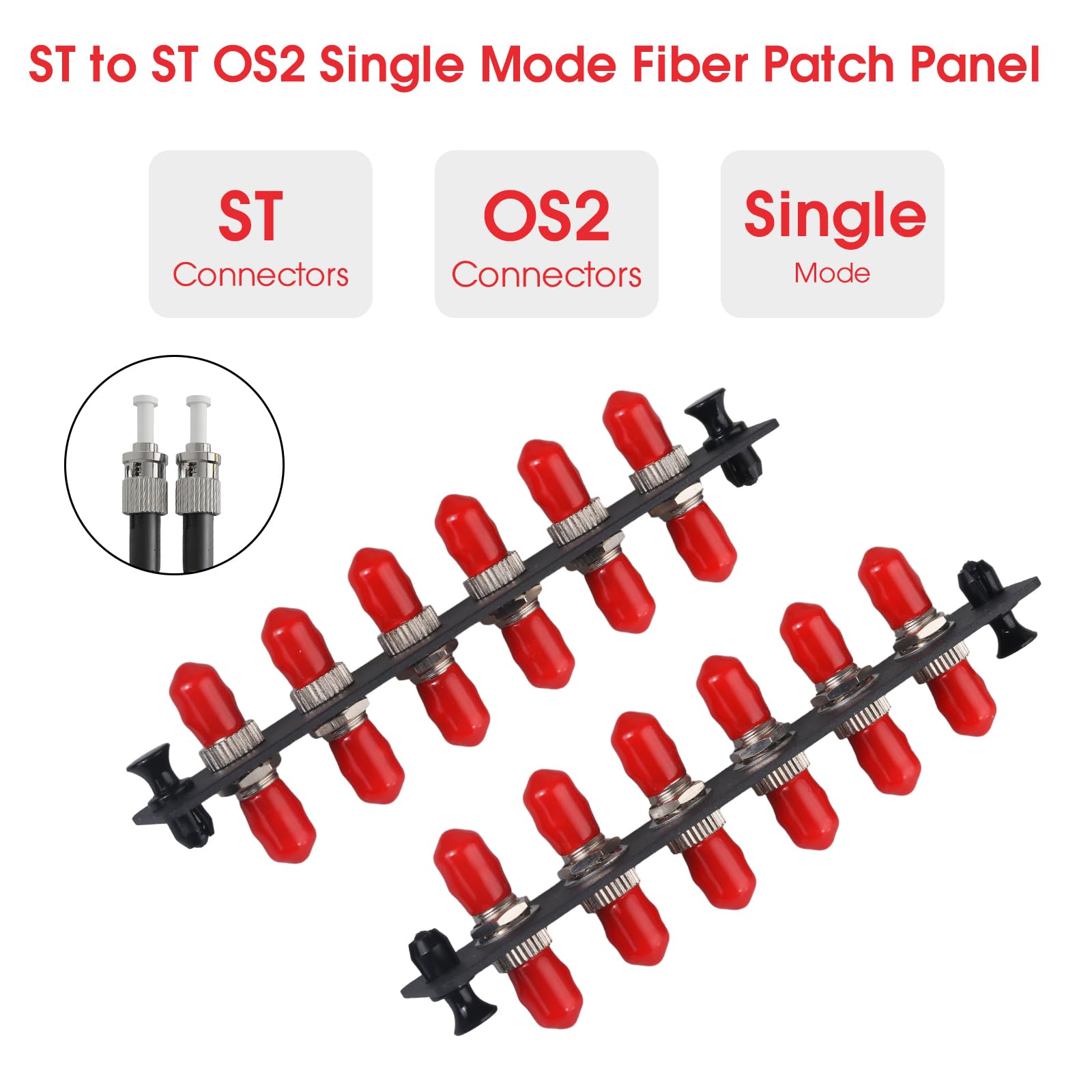 Lot de 2 panneaux de brassage Simplex ST en fibre avec adaptateurs Simplex monomode rouge ST 6 ports fibre
