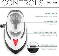 Vista 4 de Ivation Plancha de vapor de viaje Mini plancha seca de doble voltaje y vaporizador de ropa con suela antiadherente, control de temperatura y luz