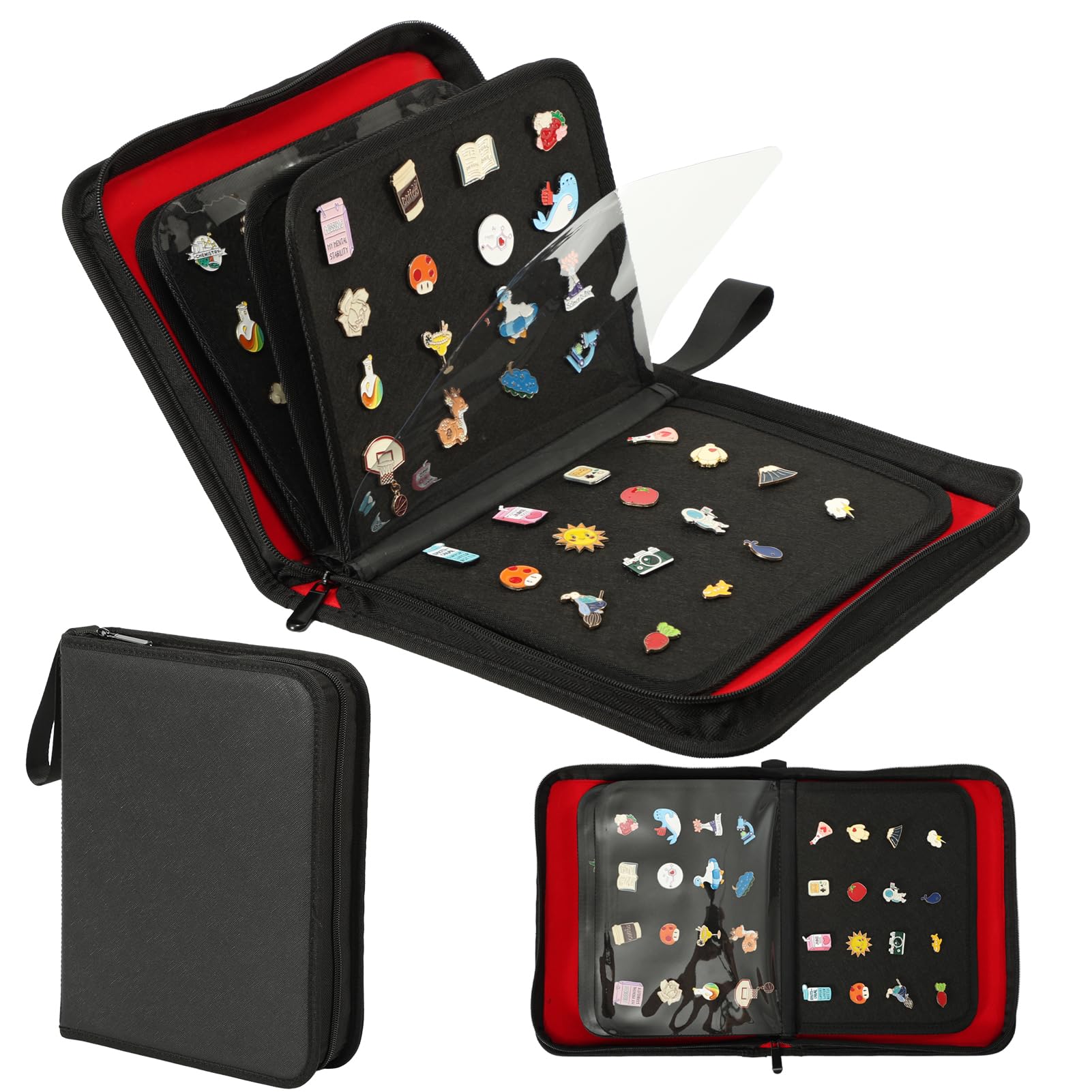 Oeun fan Enamel Pin Display Book, 6-Page Pin Trading Book, Portable Pin Bag and Pin Board (PU Black)