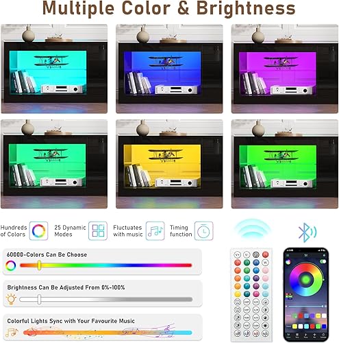 Miniatura 2 de Vinctik 6&Fox Soporte de TV de alto brillo de 85 pulgadas para televisores de 959080 pulgadas, gran centro de entretenimiento negro moderno con