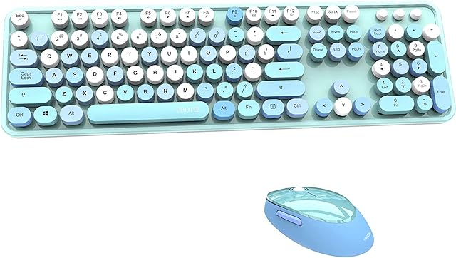 Colorful Computer Wireless Keyboard Mouse Combos, Typewriter Flexible Keys Office Full-Sized Keyboard, 2.4GHz Dropout-Free Connection and Optical Mouse (Blue-colorful)