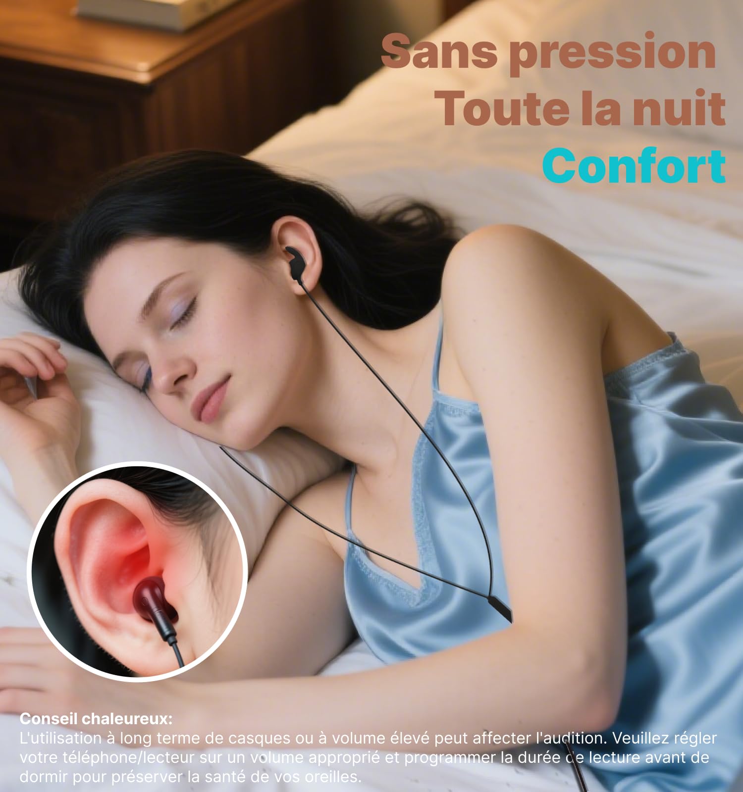 Hmusic Écouteurs de Sommeil, Isolation Phonique 30 DB, Silicone Doux et Confortable, 2g léger, Filaire USB C, Design Plat pour Dormir sur Le côté, Voyage, Méditation(Noir)