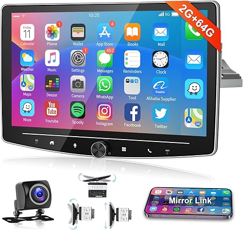 2G32G Android Single DIN Car Stereo de 101 pulgadas pantalla táctil radio de coche con Bluetooth GPS navegación HD Backup Cámara Espejo Link WiFi